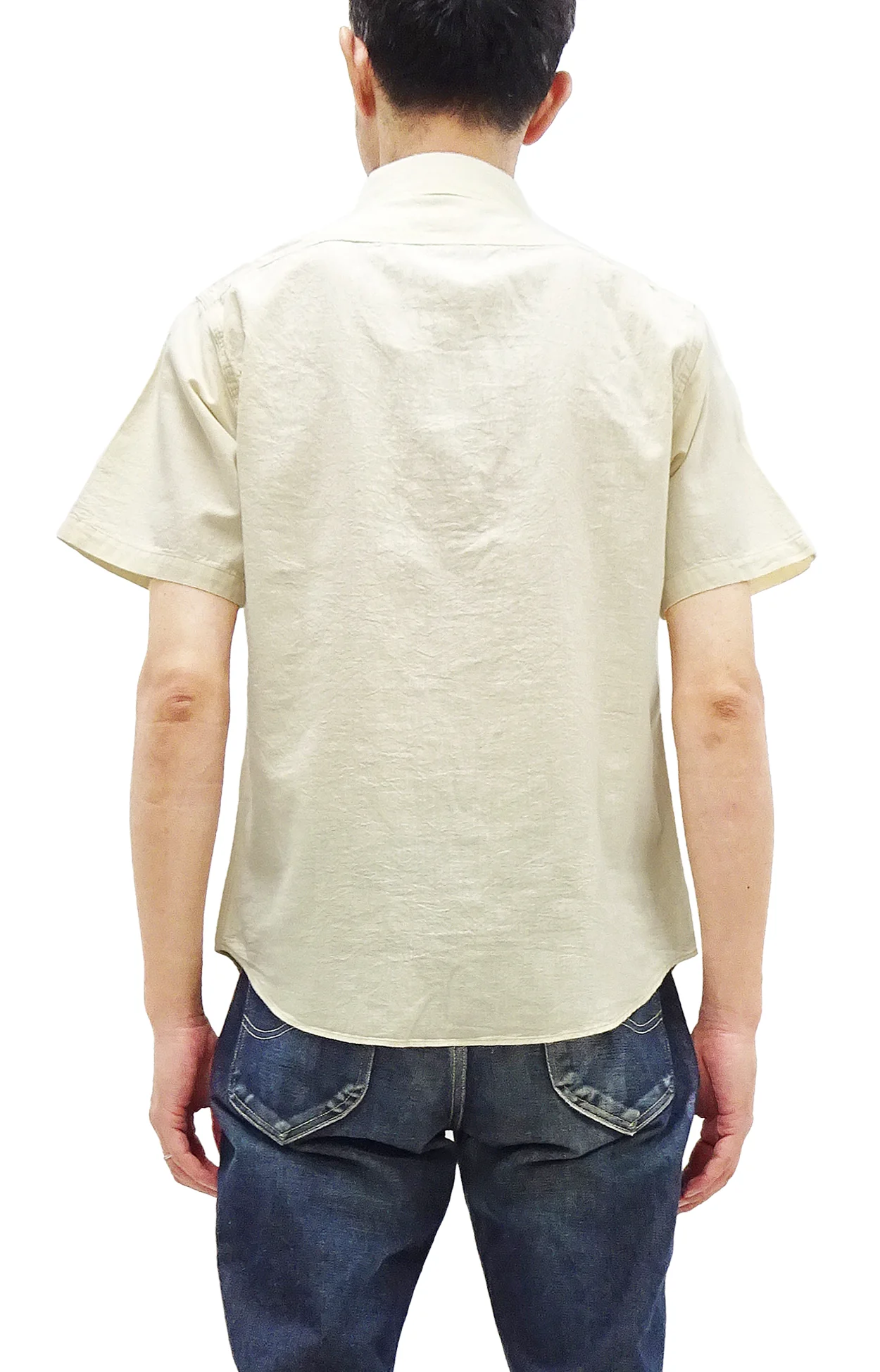 Sugar Cane Ecru Chambray Shirt Men's Casual Short Sleeve Plain Button Up Work Shirt SC37942 401 Ecru One Wash - Image 4