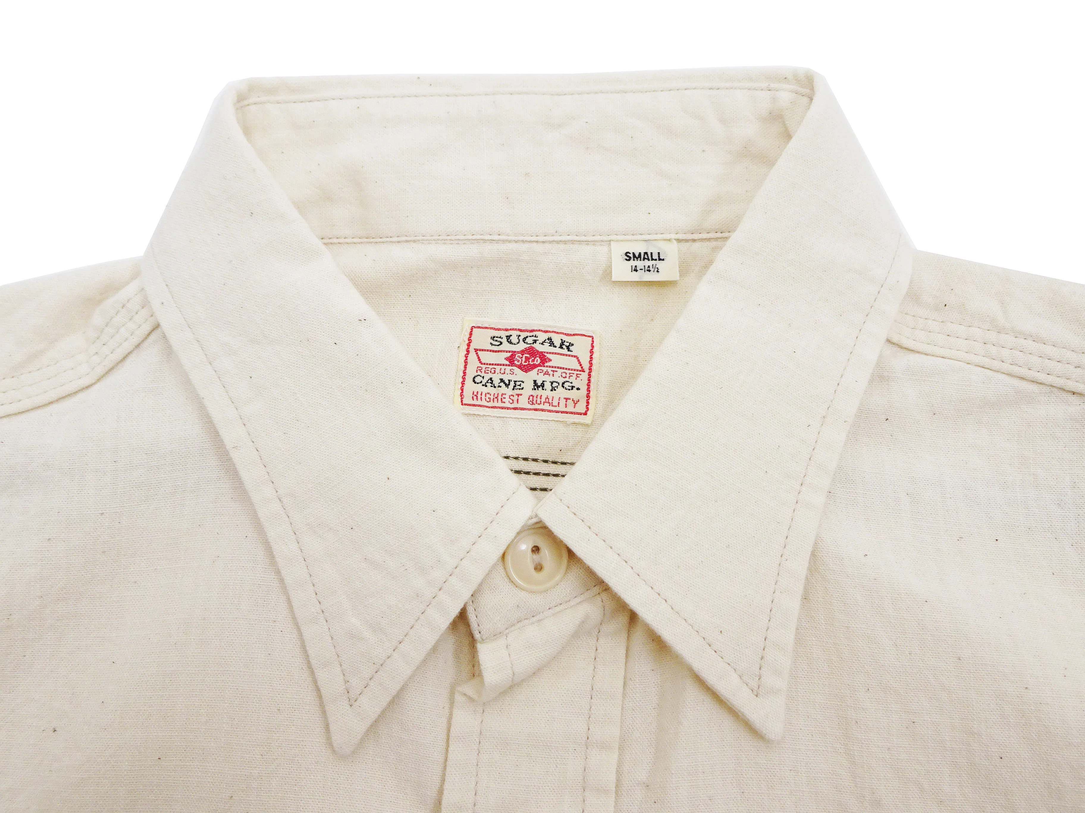 Sugar Cane Ecru Chambray Shirt Men's Casual Short Sleeve Plain Button Up Work Shirt SC37942 401 Ecru One Wash - Image 8