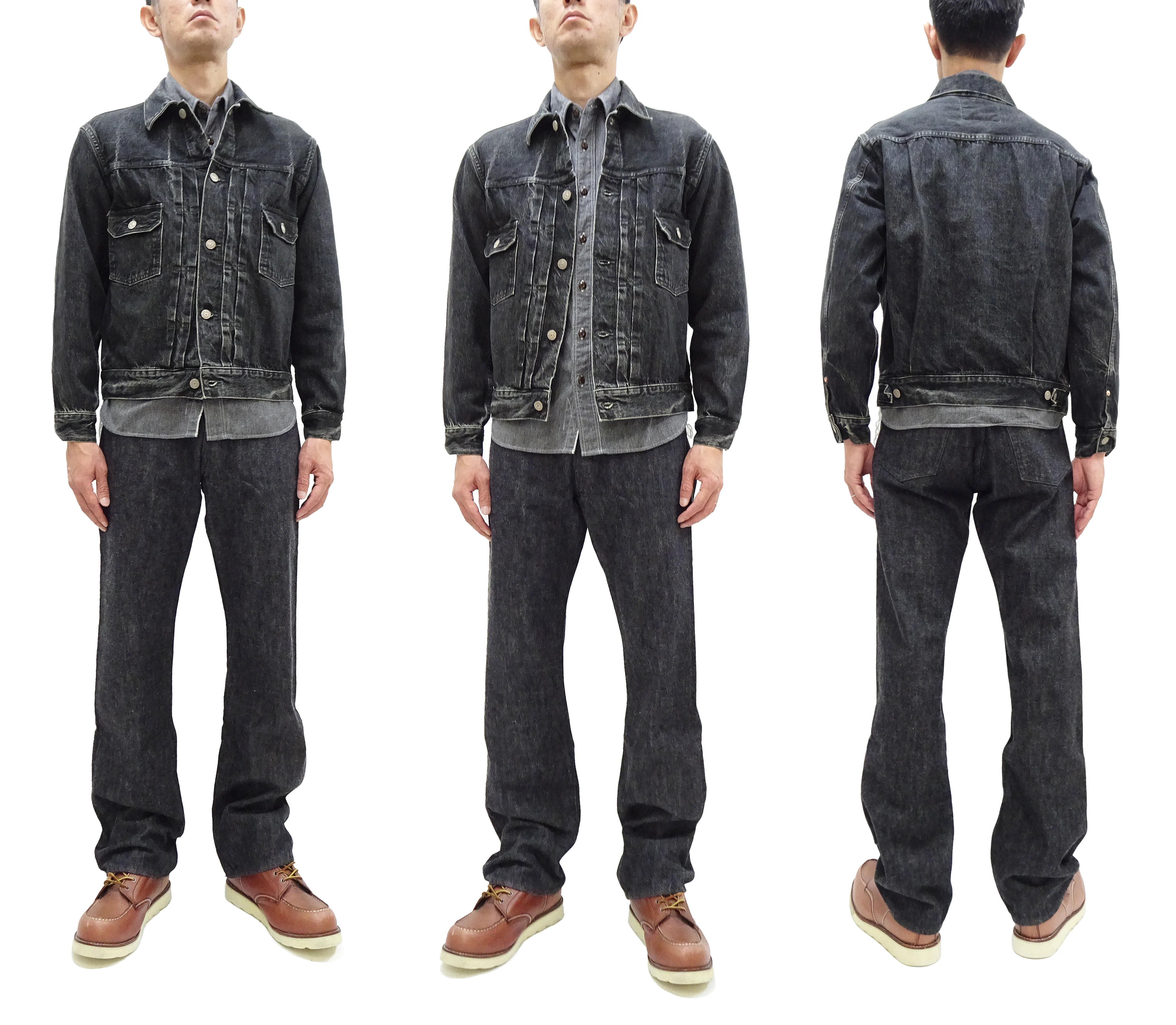 Sugar Cane Faded Black Denim Jacket SC15650H Men's 1953 Type 2 Style Jean Jacket SC15650H 419H Hard Wash - Image 3