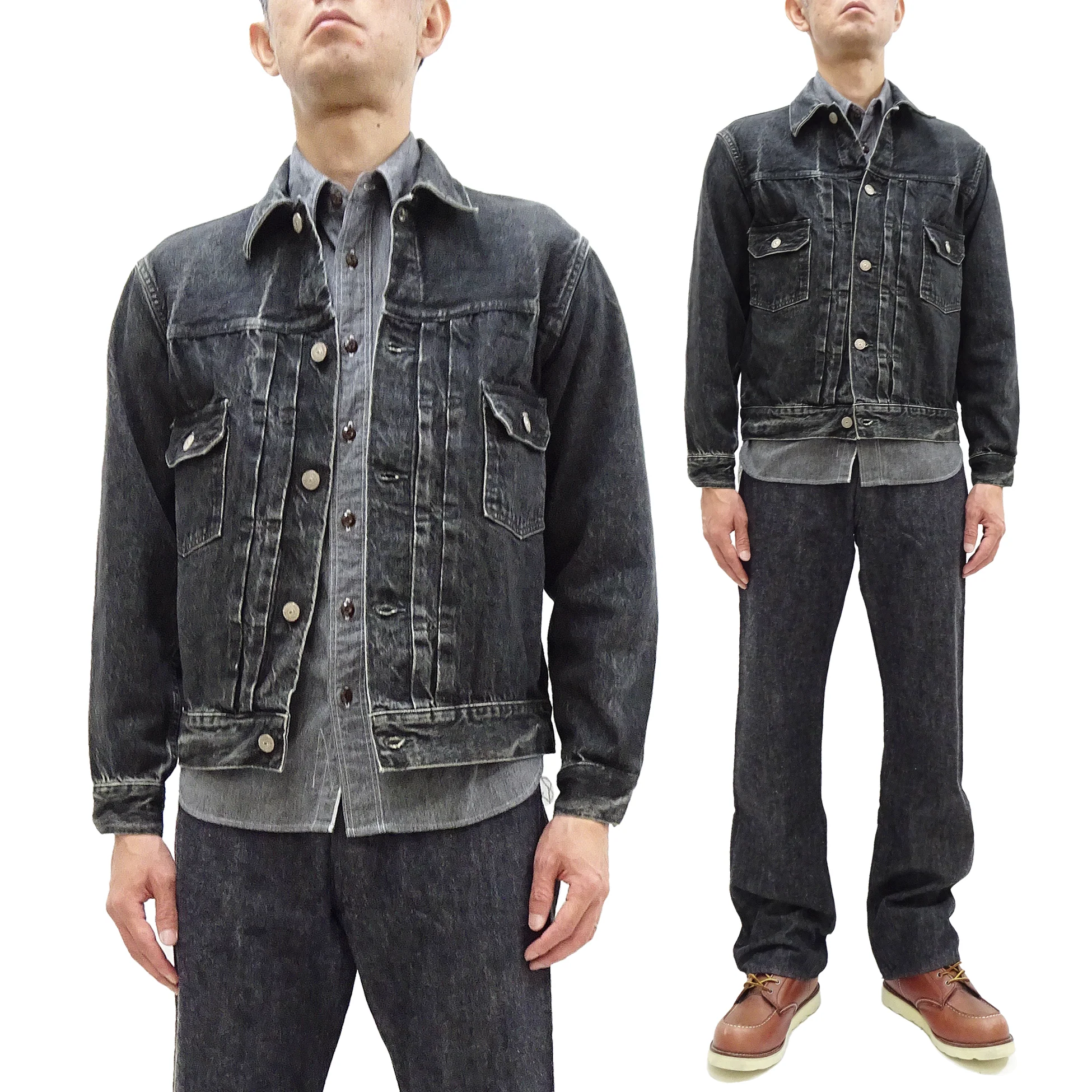Sugar Cane Faded Black Denim Jacket SC15650H Men's 1953 Type 2 Style Jean Jacket SC15650H 419H Hard Wash - Image 6
