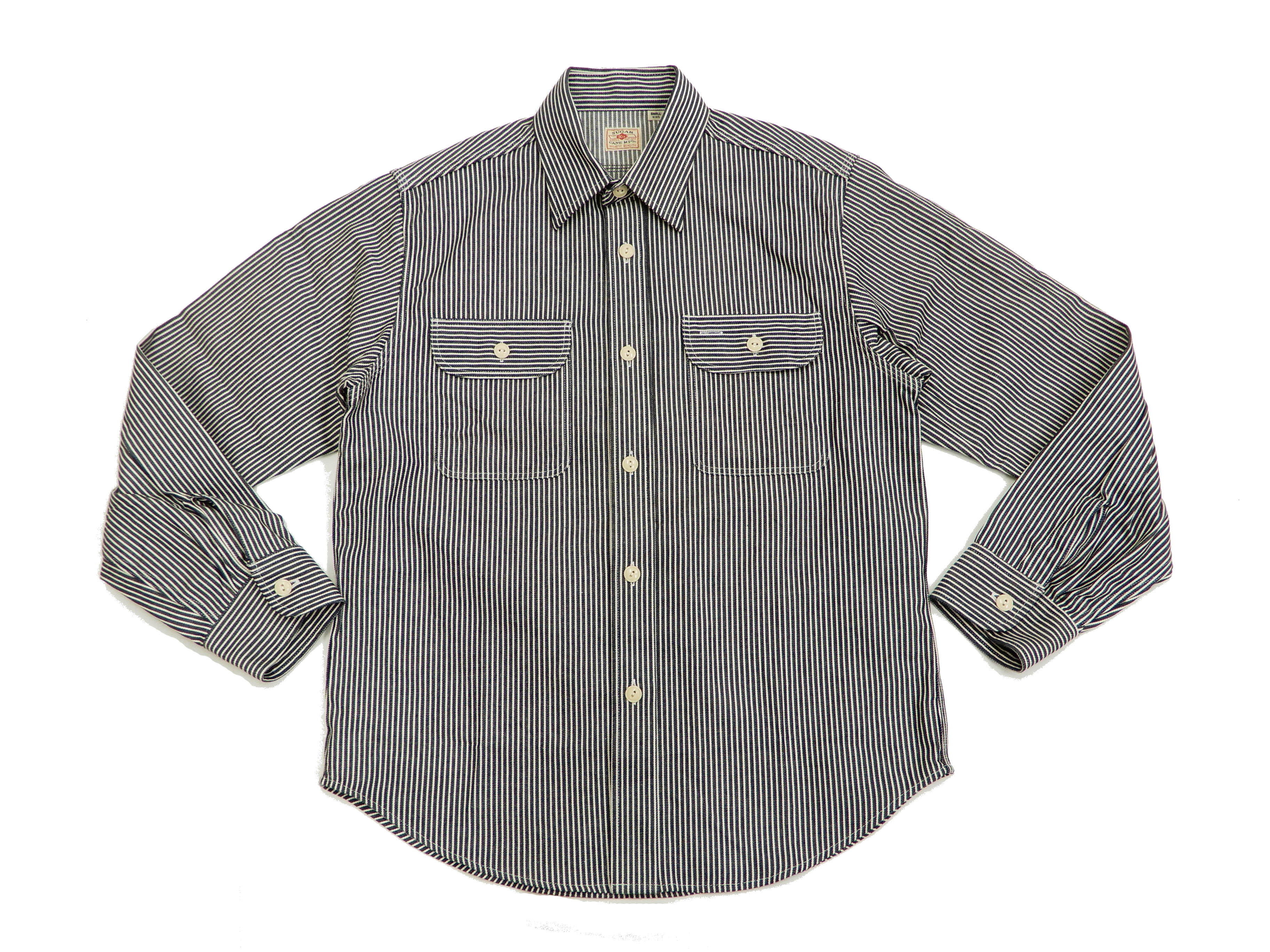 Sugar Cane Hickory Stripe Work Shirt Men's Casual Long Sleeve Button Up Shirt SC27853 Black - Image 4