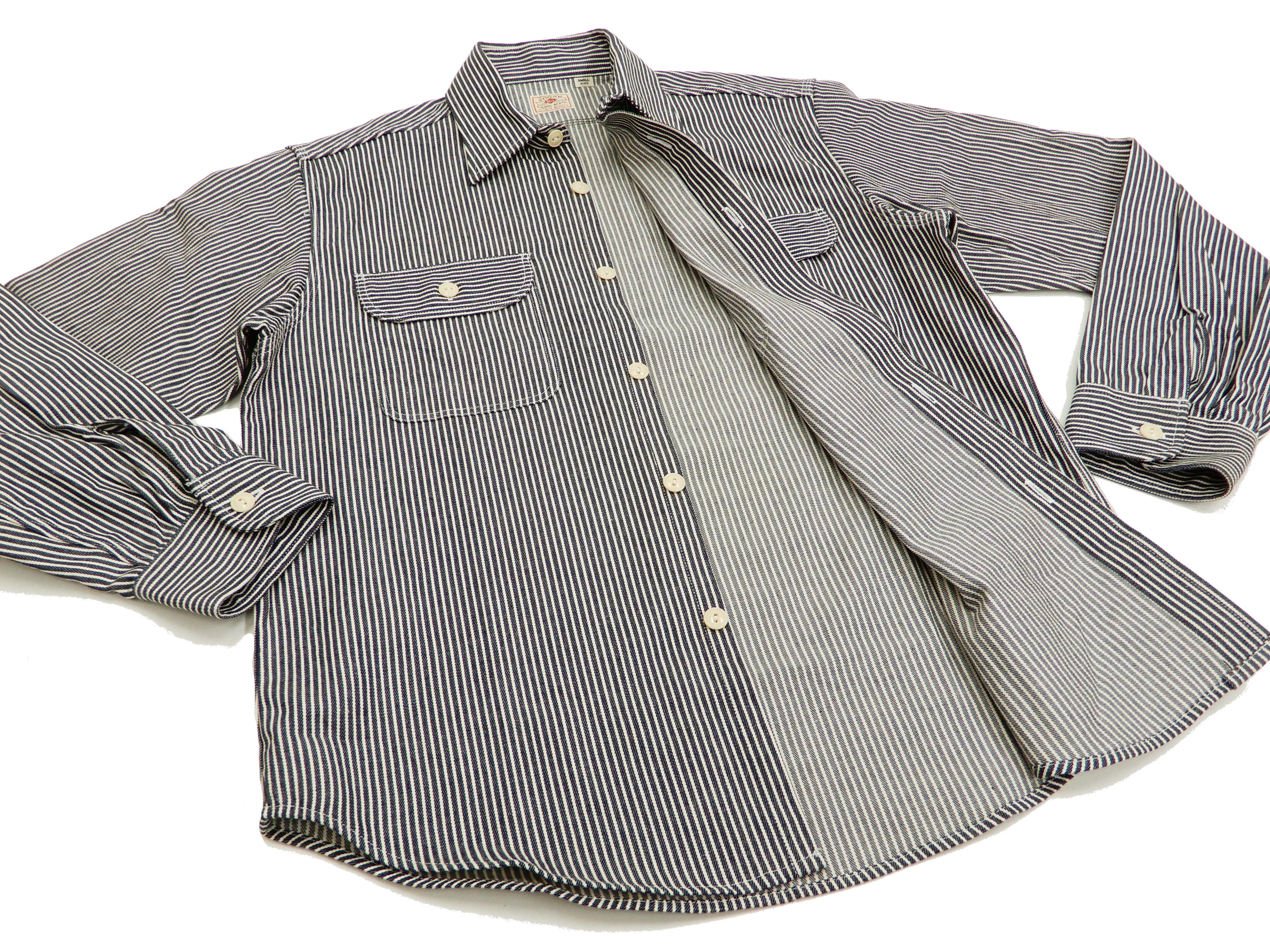 Sugar Cane Hickory Stripe Work Shirt Men's Casual Long Sleeve Button Up Shirt SC27853 Black - Image 7