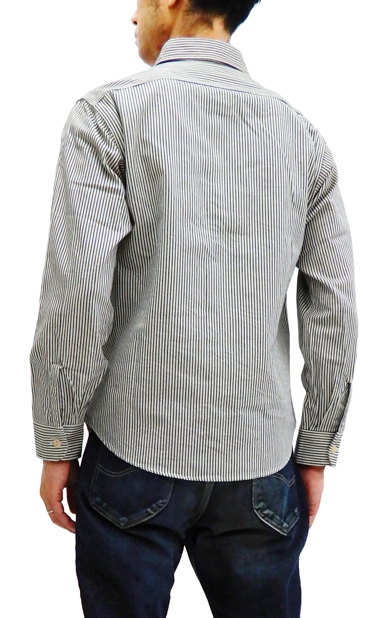 Sugar Cane Hickory Stripe Work Shirt Men's Casual Long Sleeve Button Up Shirt SC27853 Off-White - Image 4