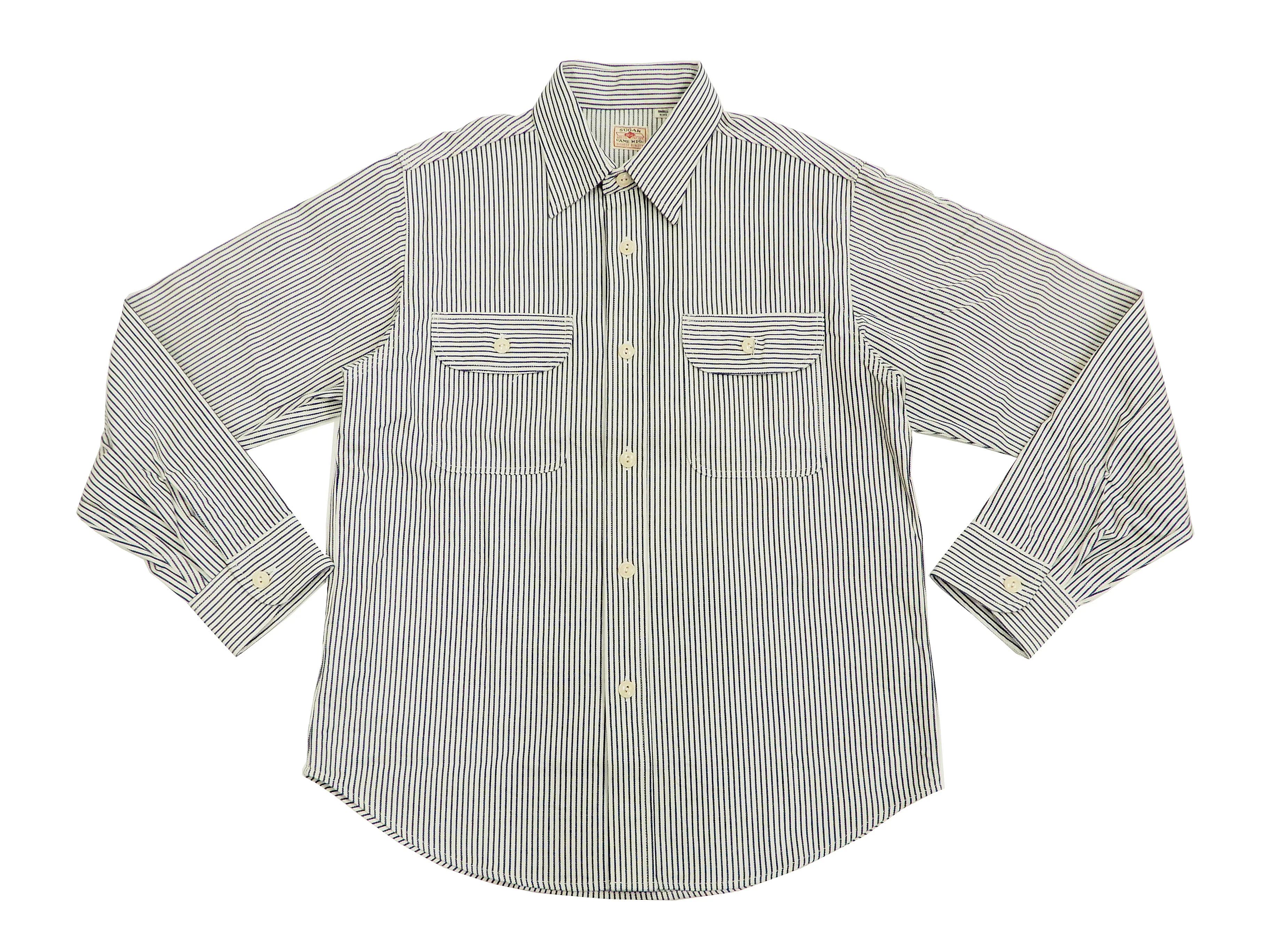 Sugar Cane Hickory Stripe Work Shirt Men's Casual Long Sleeve Button Up Shirt SC27853 Off-White - Image 5