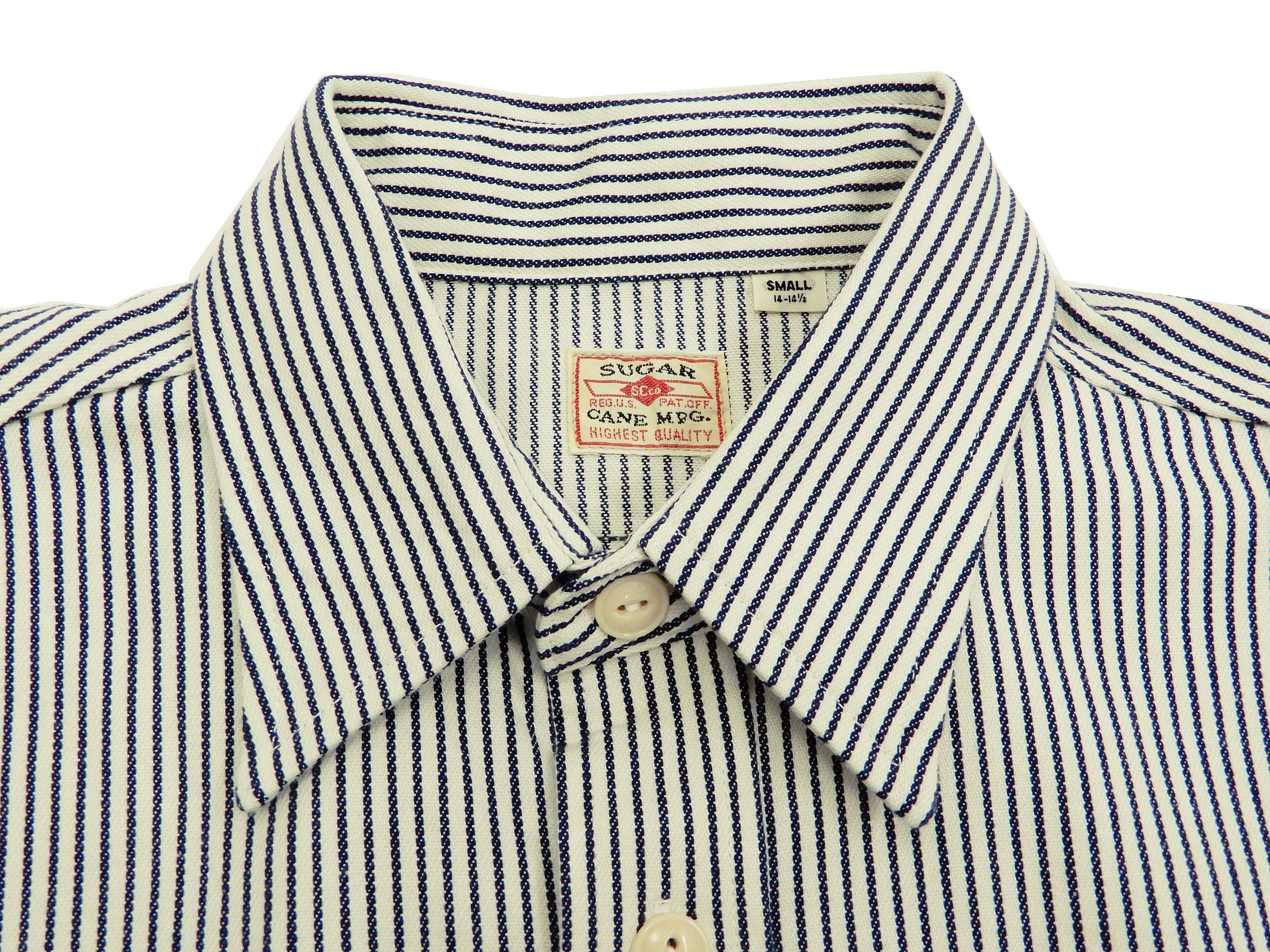 Sugar Cane Hickory Stripe Work Shirt Men's Casual Long Sleeve Button Up Shirt SC27853 Off-White - Image 6