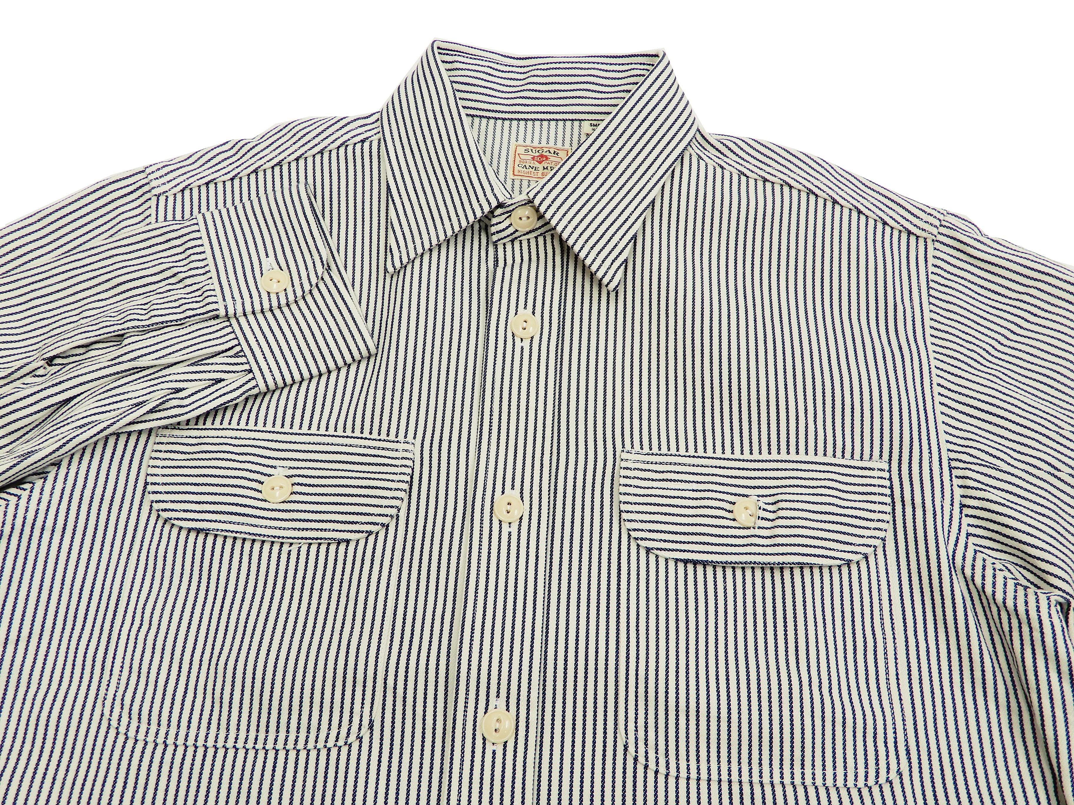 Sugar Cane Hickory Stripe Work Shirt Men's Casual Long Sleeve Button Up Shirt SC27853 Off-White - Image 7