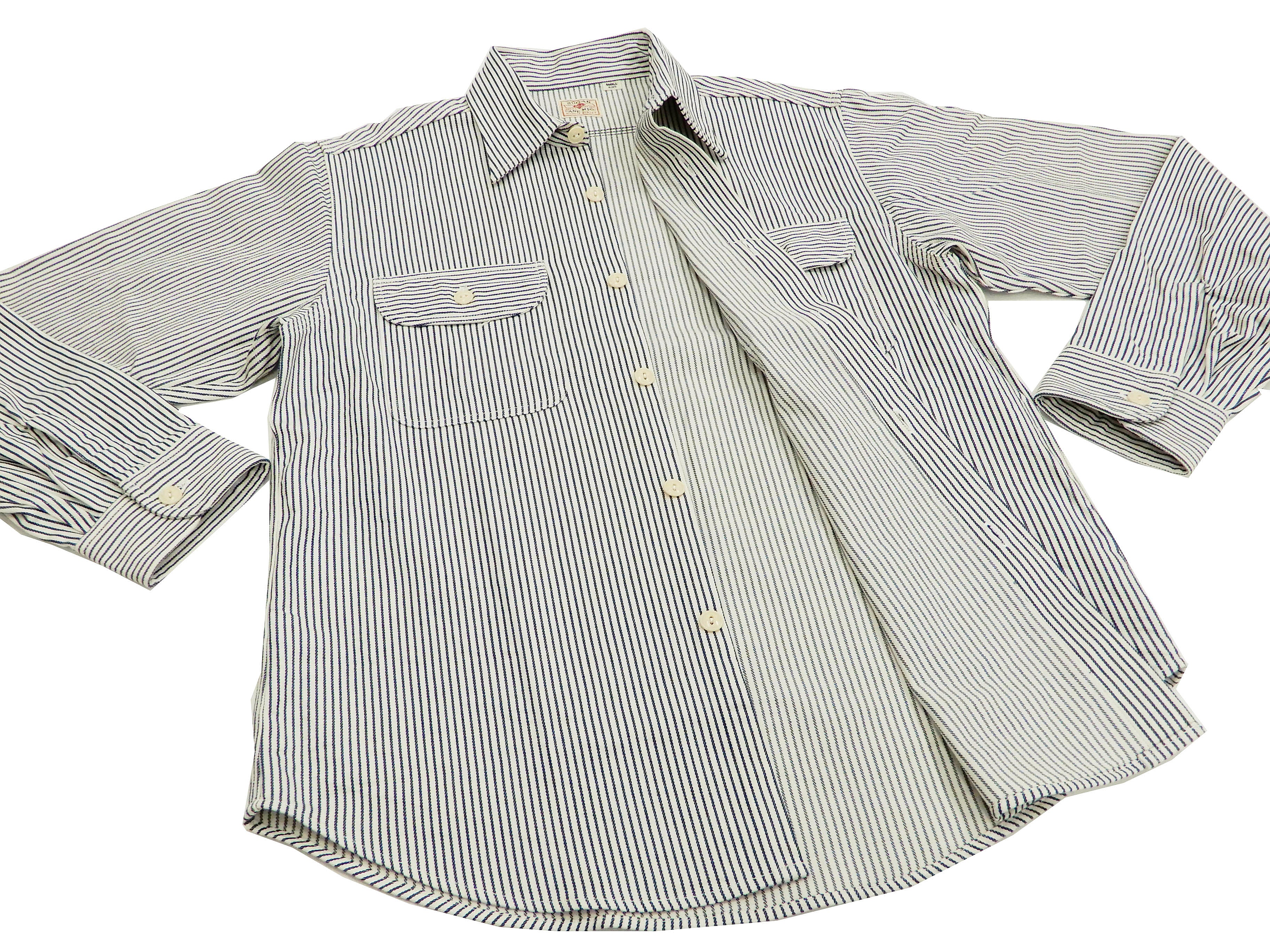 Sugar Cane Hickory Stripe Work Shirt Men's Casual Long Sleeve Button Up Shirt SC27853 Off-White - Image 8