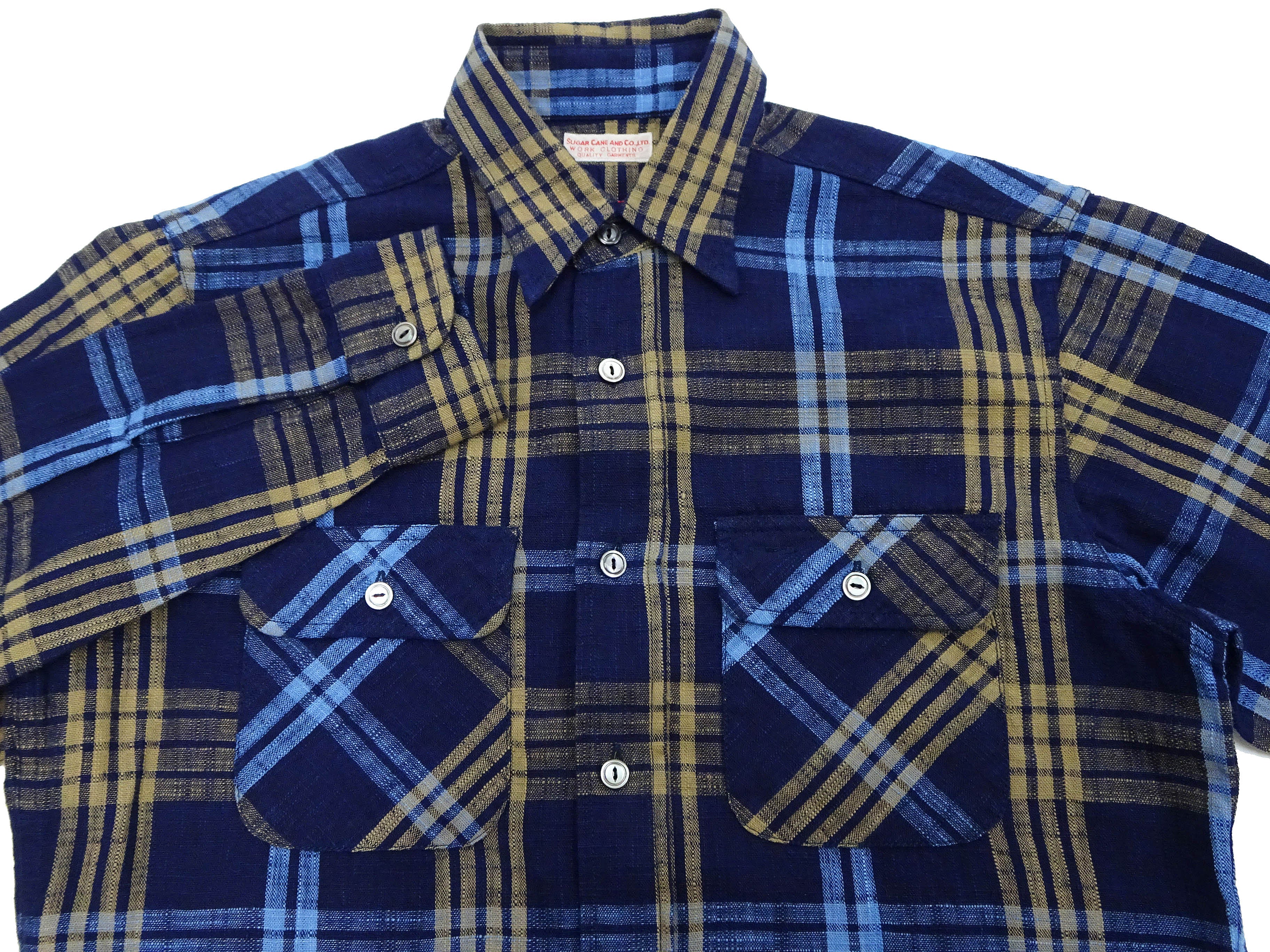 Sugar Cane Indigo Plaid Shirt Men's Fiction Romance Japanese Style Long Sleeve Button Up Work Shirt SC29386 - Image 7