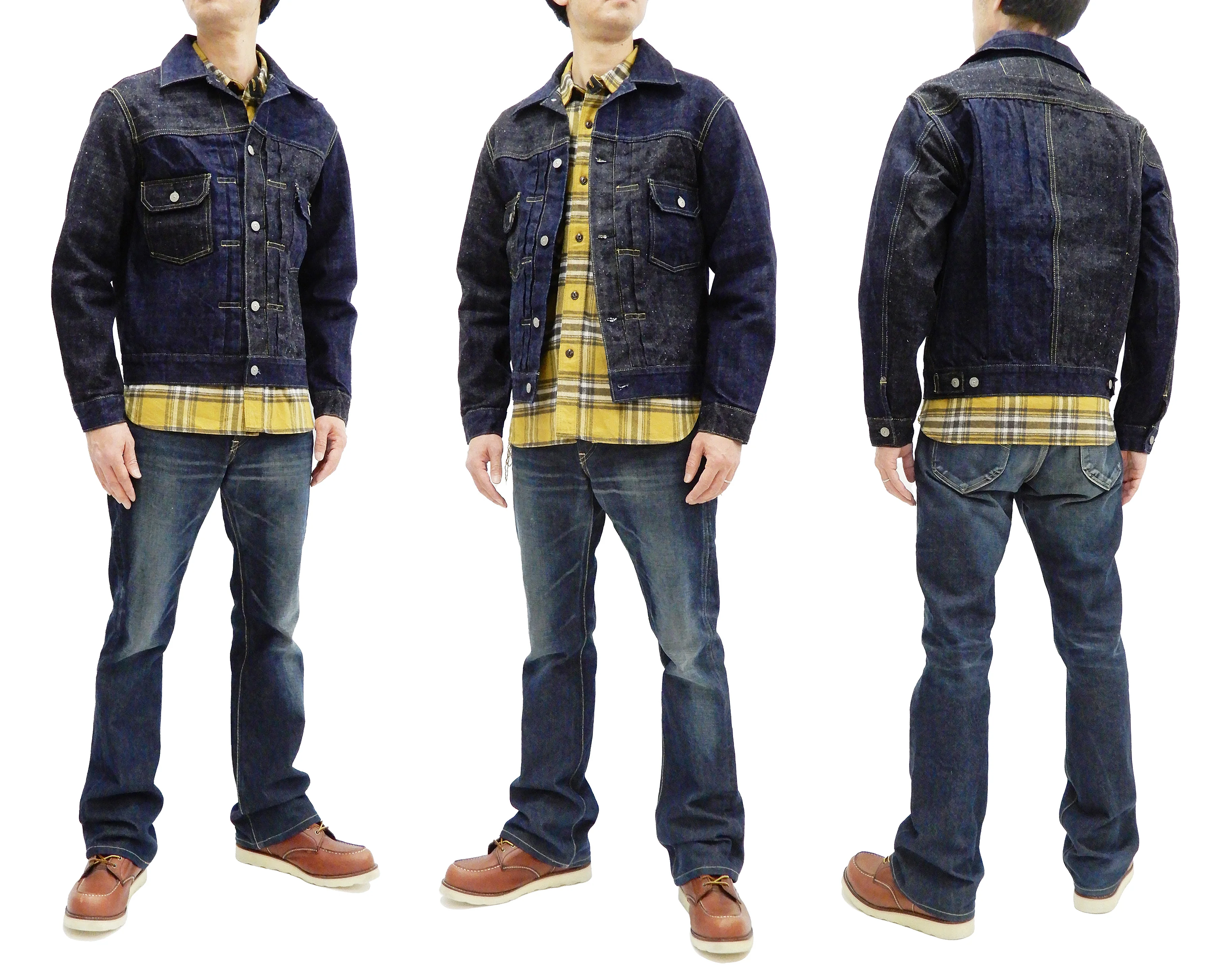 Sugar Cane Jacket Men's Mixed Denim Panel Colour Block Jean Jacket SC10701 One-Wash - Image 3