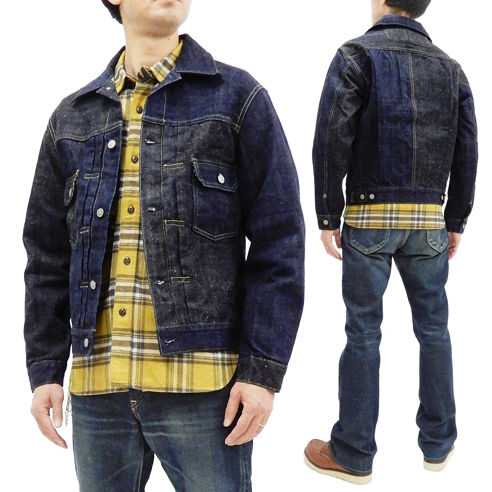 Sugar Cane Jacket Men's Mixed Denim Panel Colour Block Jean Jacket SC10701 One-Wash - Image 6