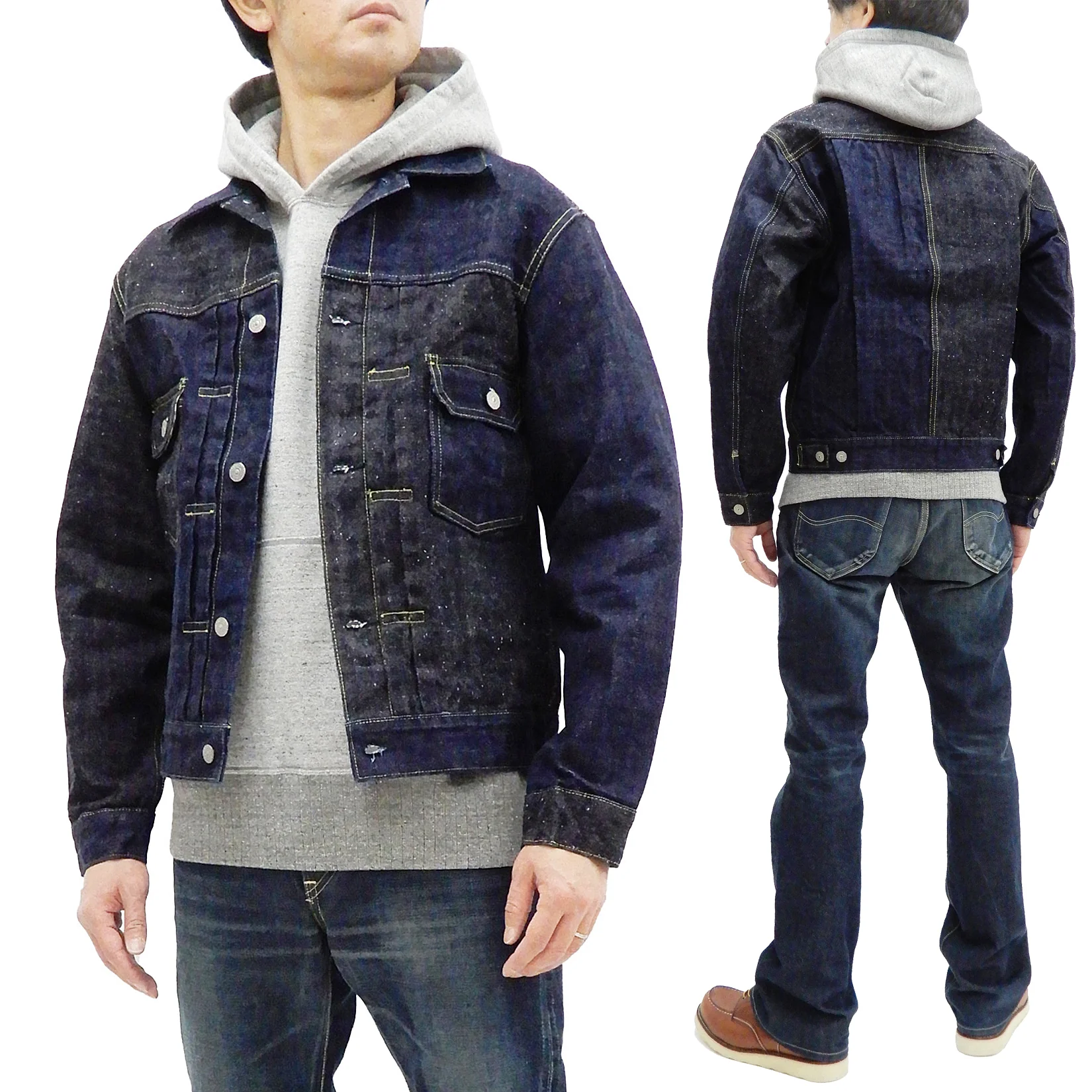 Sugar Cane Jacket Men's Mixed Denim Panel Colour Block Jean Jacket SC10701 One-Wash - Image 7