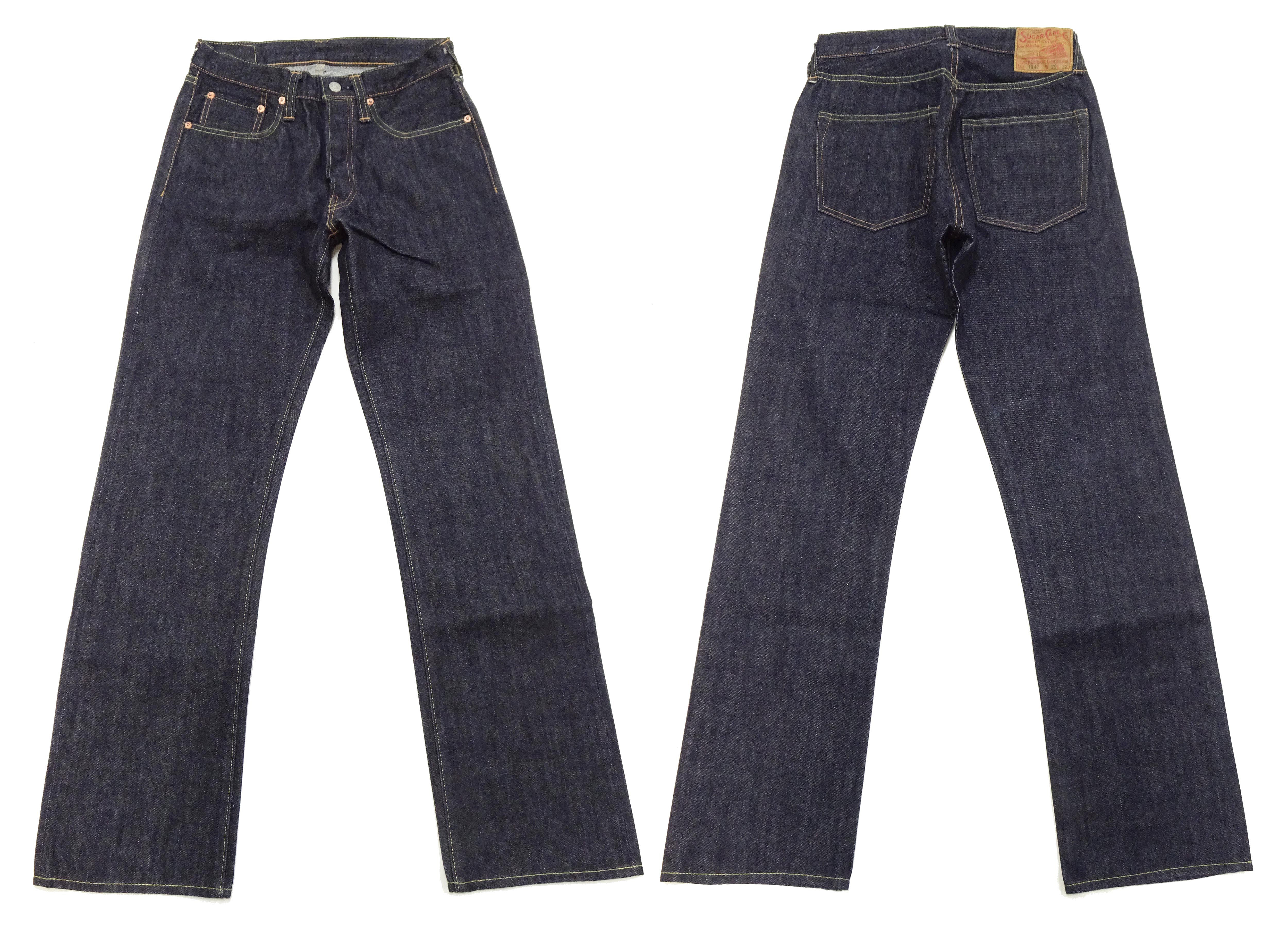 Sugar Cane Jeans SC41947 Men's Classic Straight Fit One-Washed 14.25 oz. Deep Indigo Denim Pants 1947 Model - Image 6