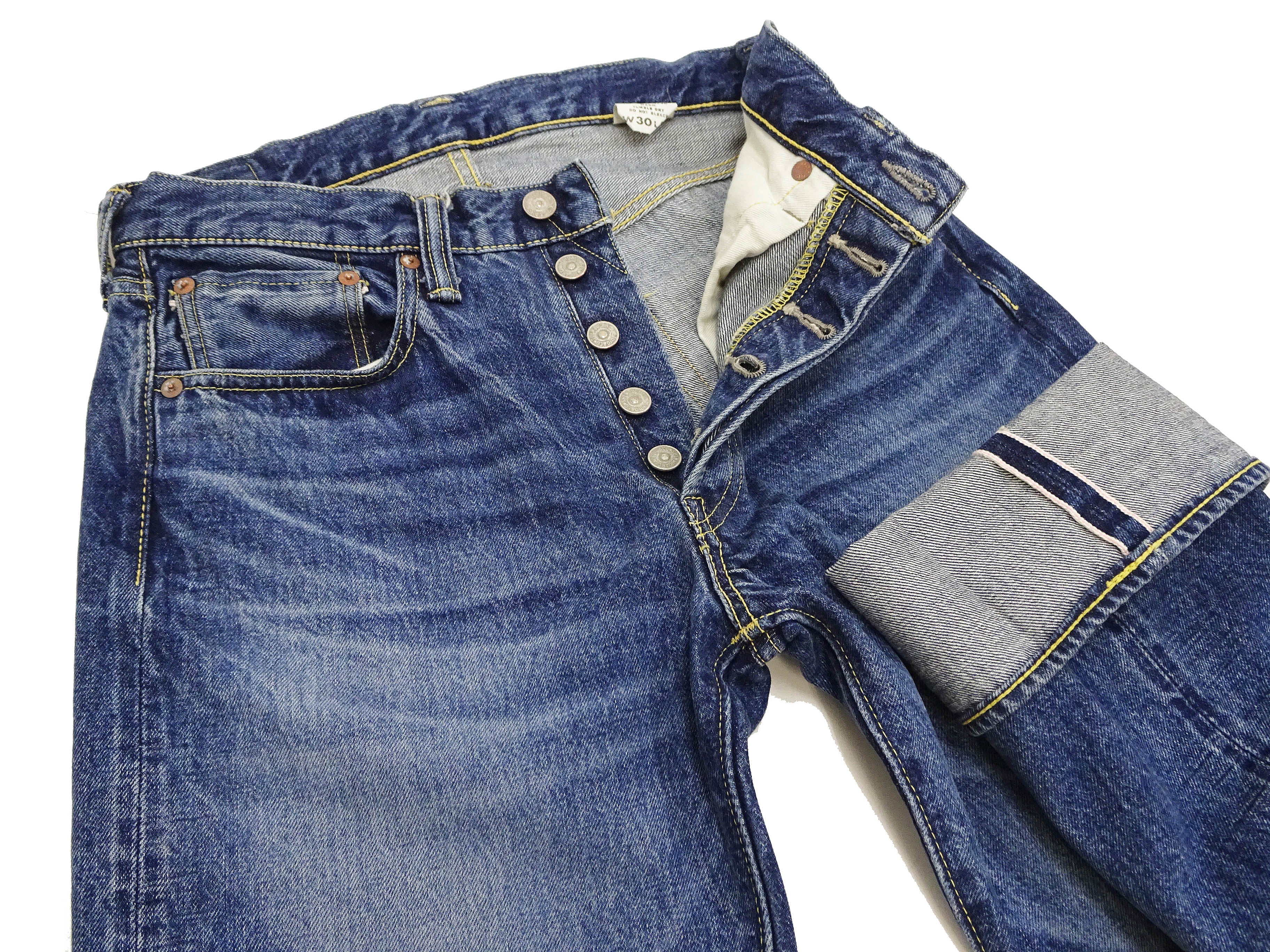 Sugar Cane Jeans SC41947SW Men's Regular Straight Fit Pre-Aged Jeans 14.25 oz. Indigo Faded Denim Pants 1947 Model (Length 32) - Image 7