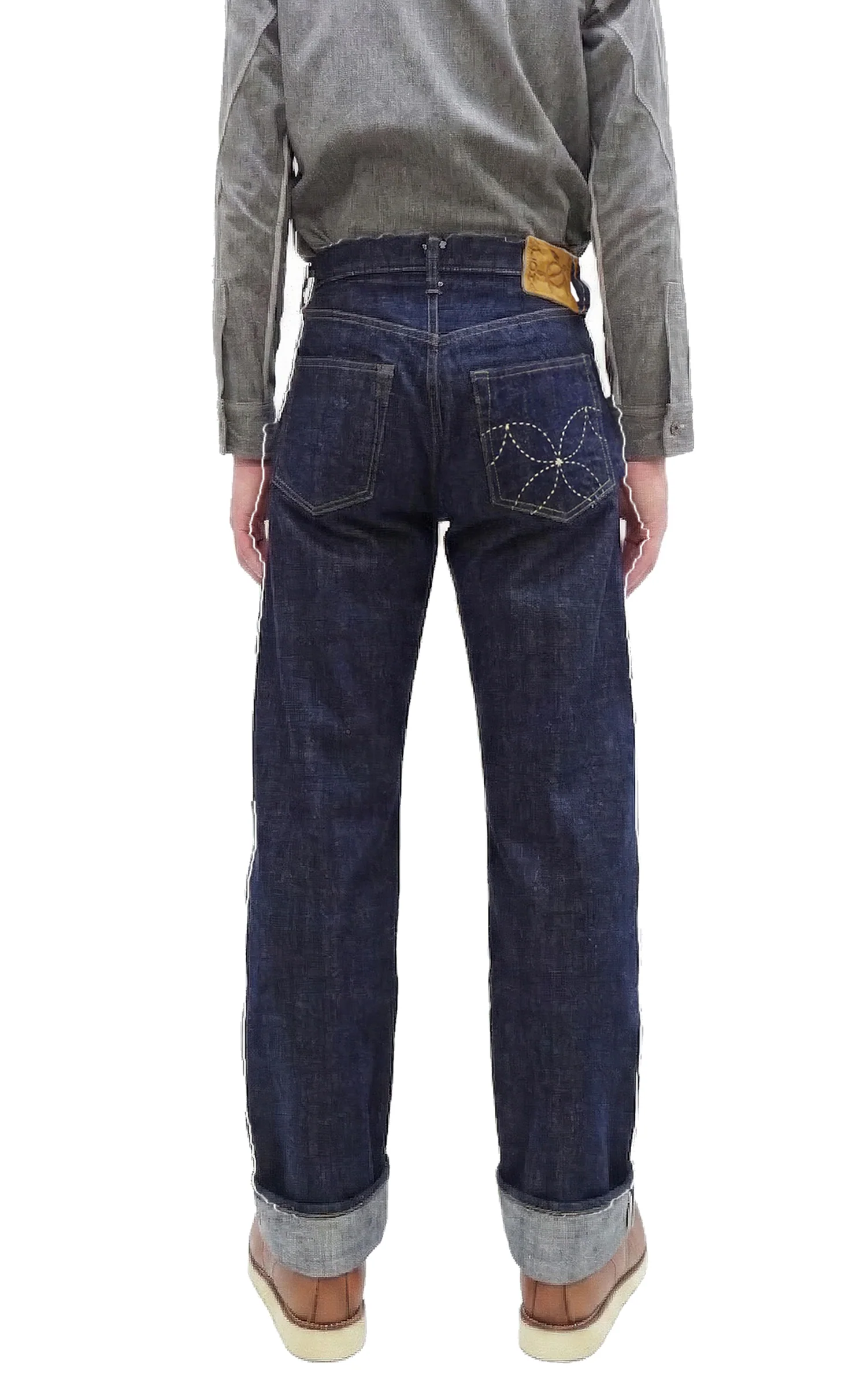 Sugar Cane Men's 14oz. Hawaiian Indigo Sugarcane Fiber Selvedge Denim Jeans Classic Regular Straight Button Fly (SC40401 One-Wash) - Image 4
