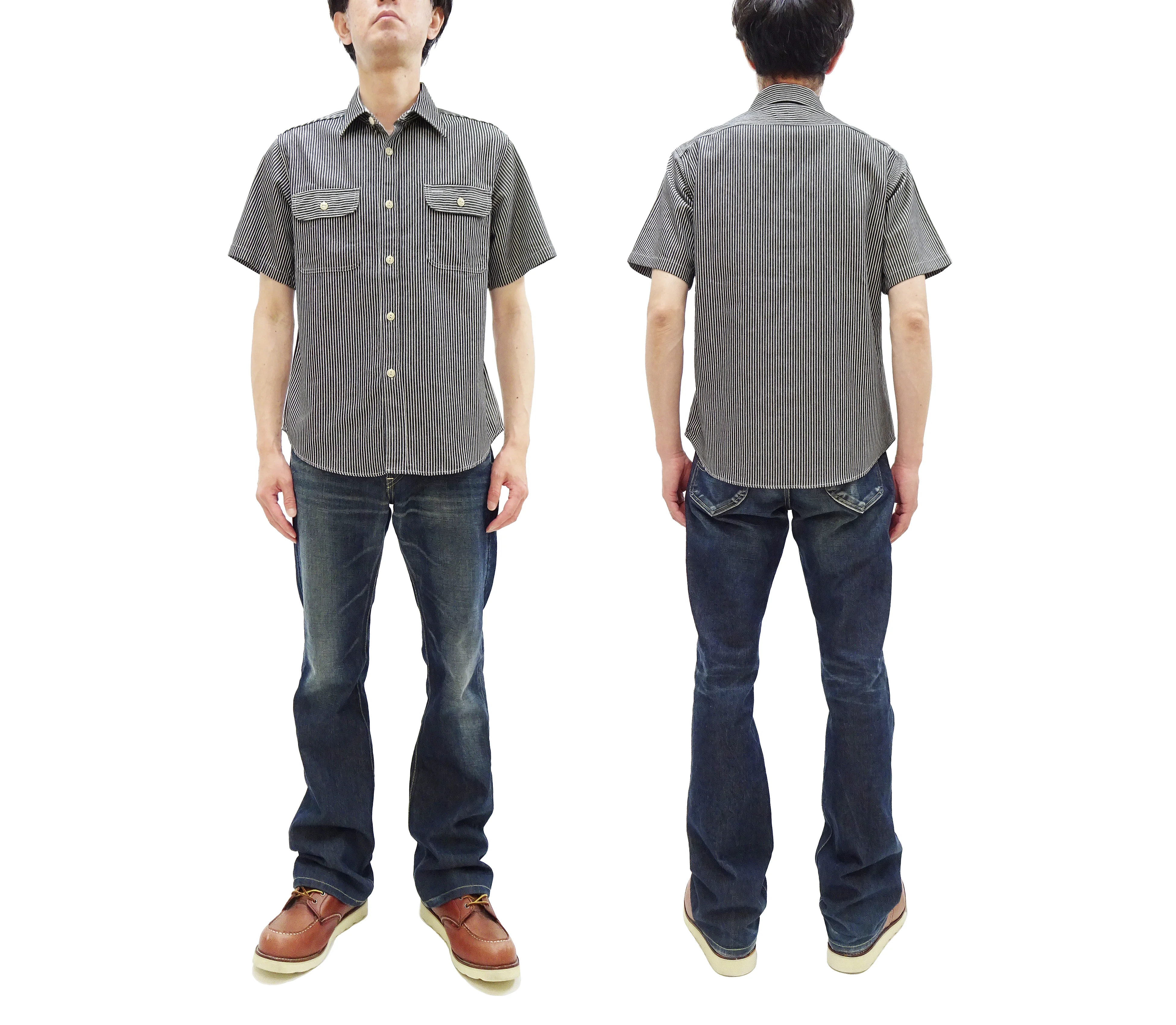 Sugar Cane Hickory Stripe Work Shirt - Men's Casual Short Sleeve Button Up Shirt SC37944 119 Black - Image 3