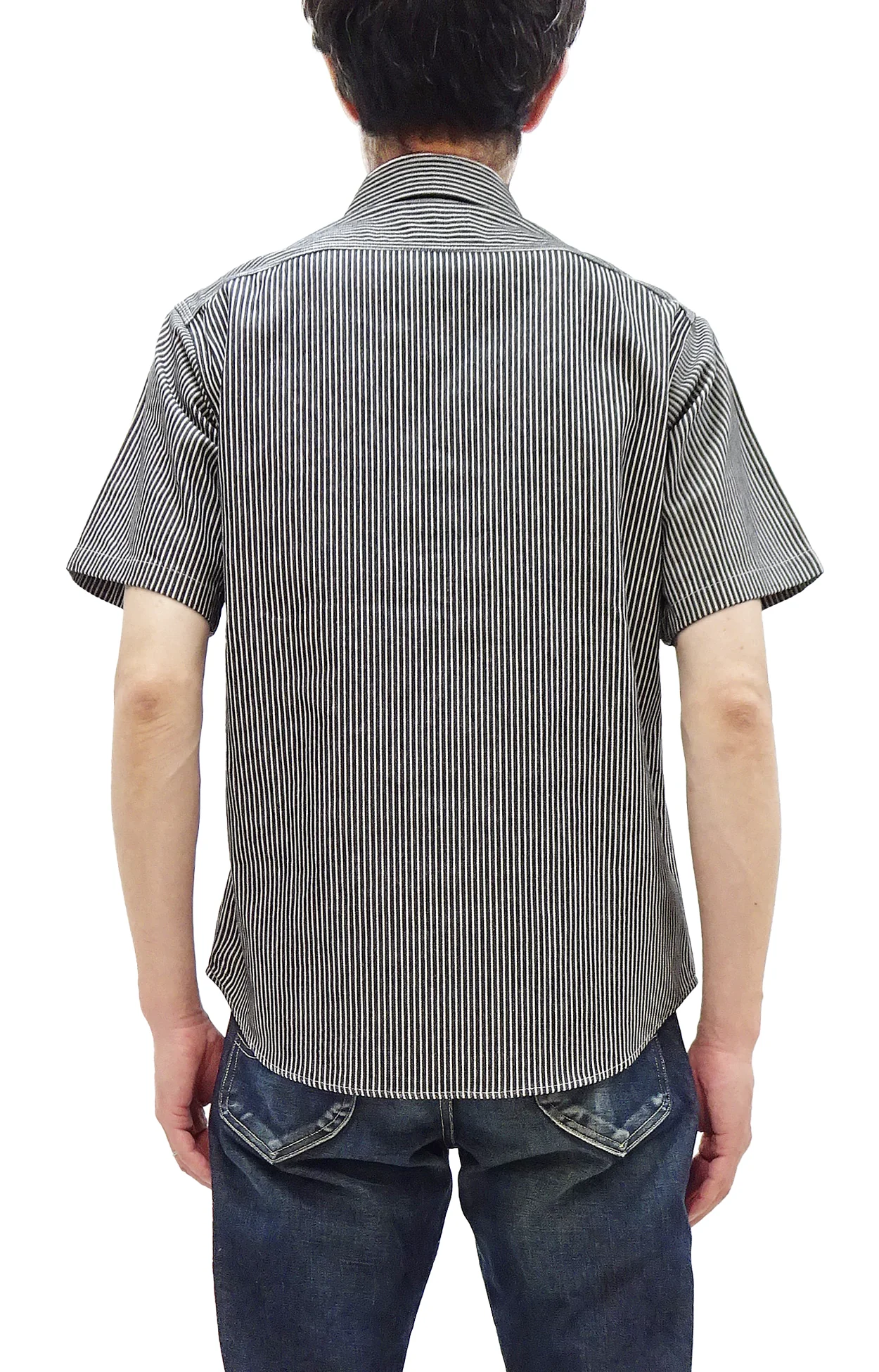 Sugar Cane Hickory Stripe Work Shirt - Men's Casual Short Sleeve Button Up Shirt SC37944 119 Black - Image 4