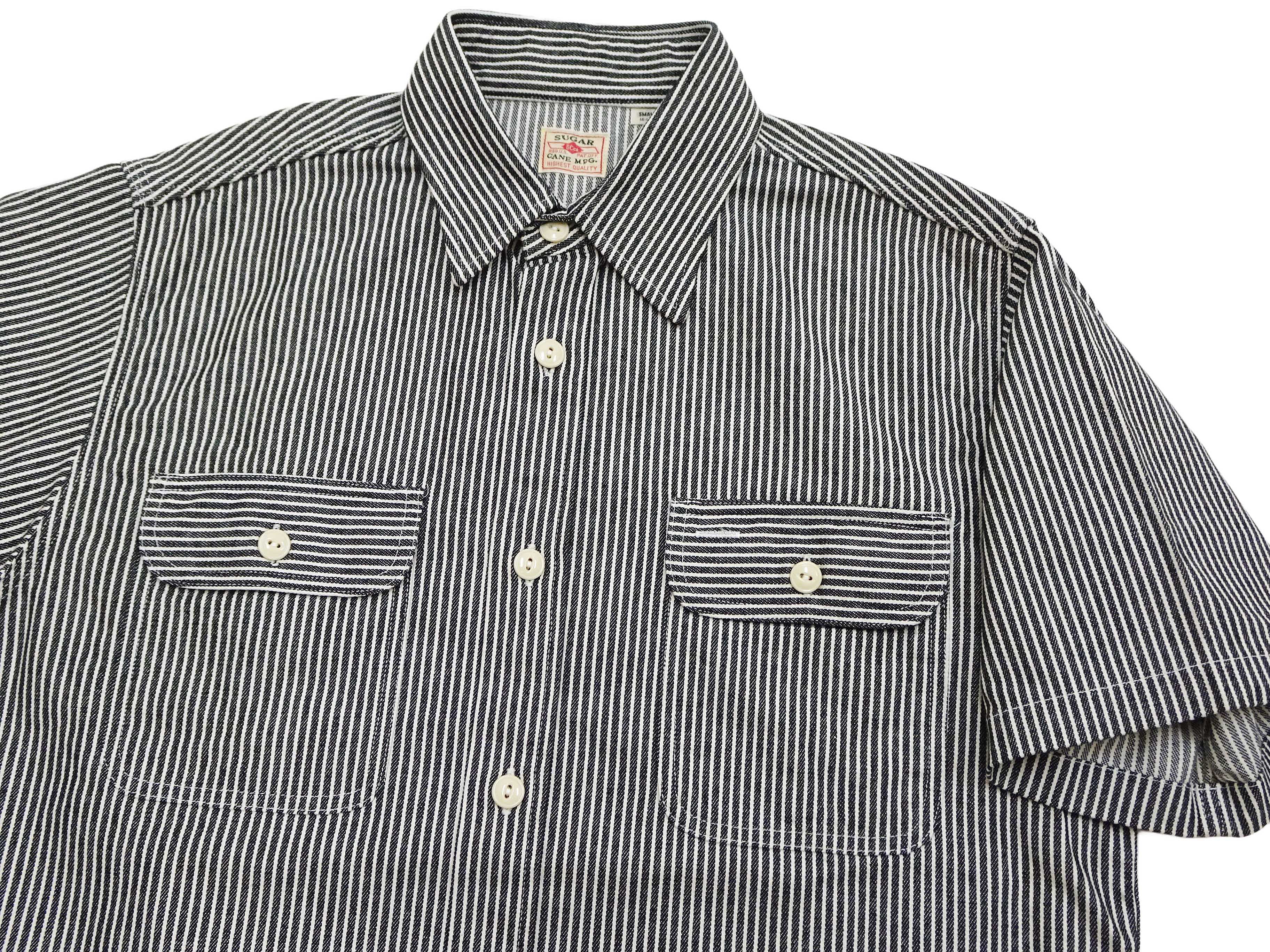 Sugar Cane Hickory Stripe Work Shirt - Men's Casual Short Sleeve Button Up Shirt SC37944 119 Black - Image 7