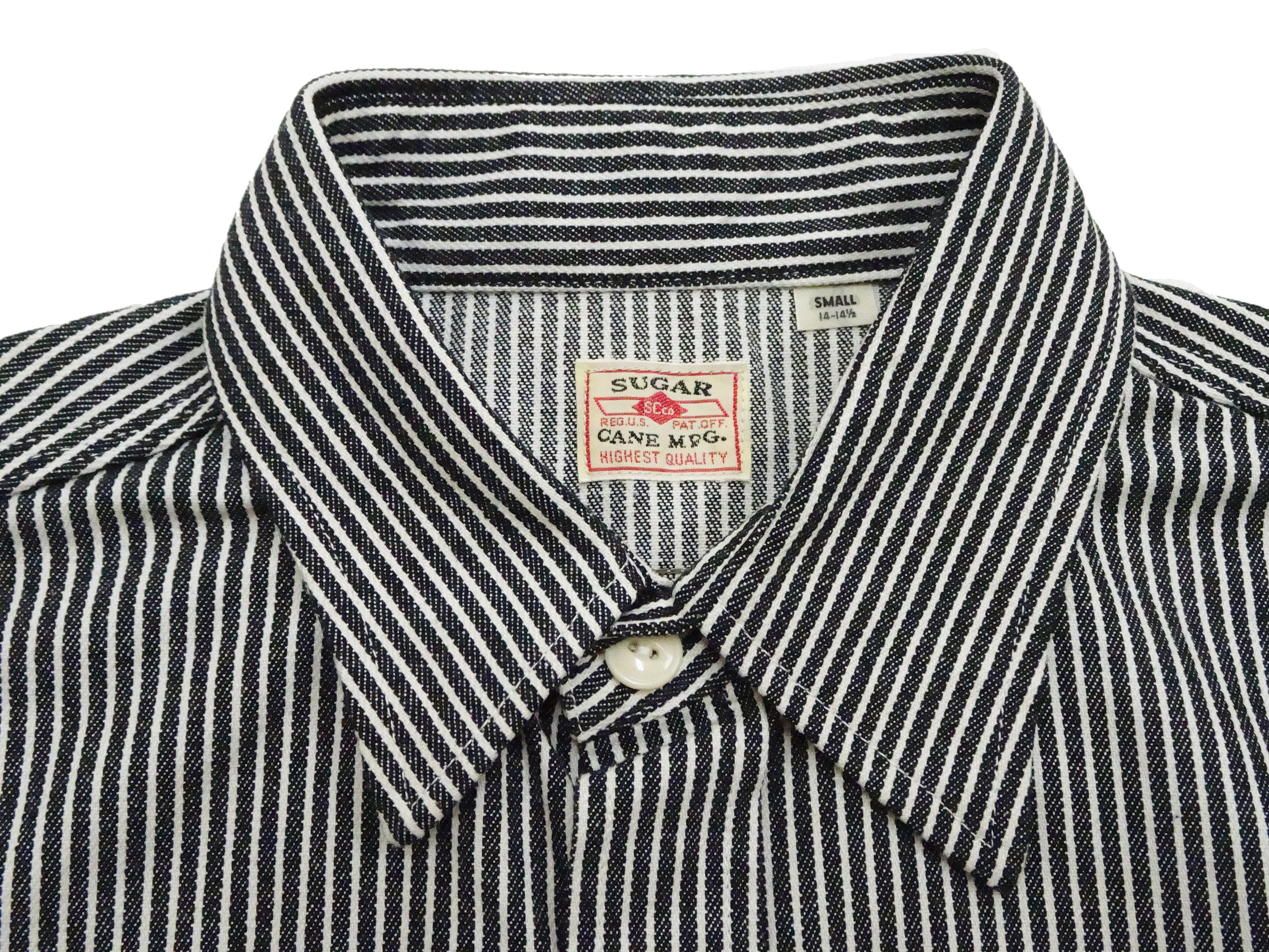 Sugar Cane Hickory Stripe Work Shirt - Men's Casual Short Sleeve Button Up Shirt SC37944 119 Black - Image 8
