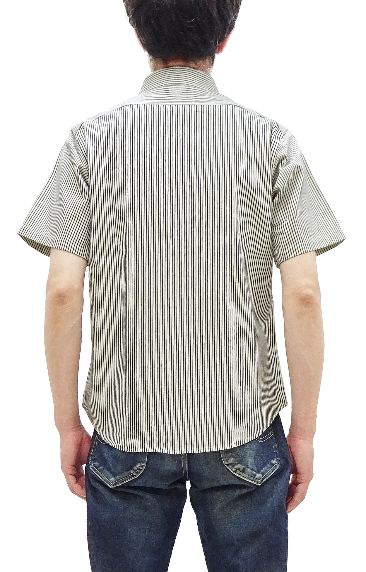 Sugar Cane Hickory Stripe Work Shirt - Men's Casual Short Sleeve Button Up Shirt SC37944 105 Off-White - Image 4