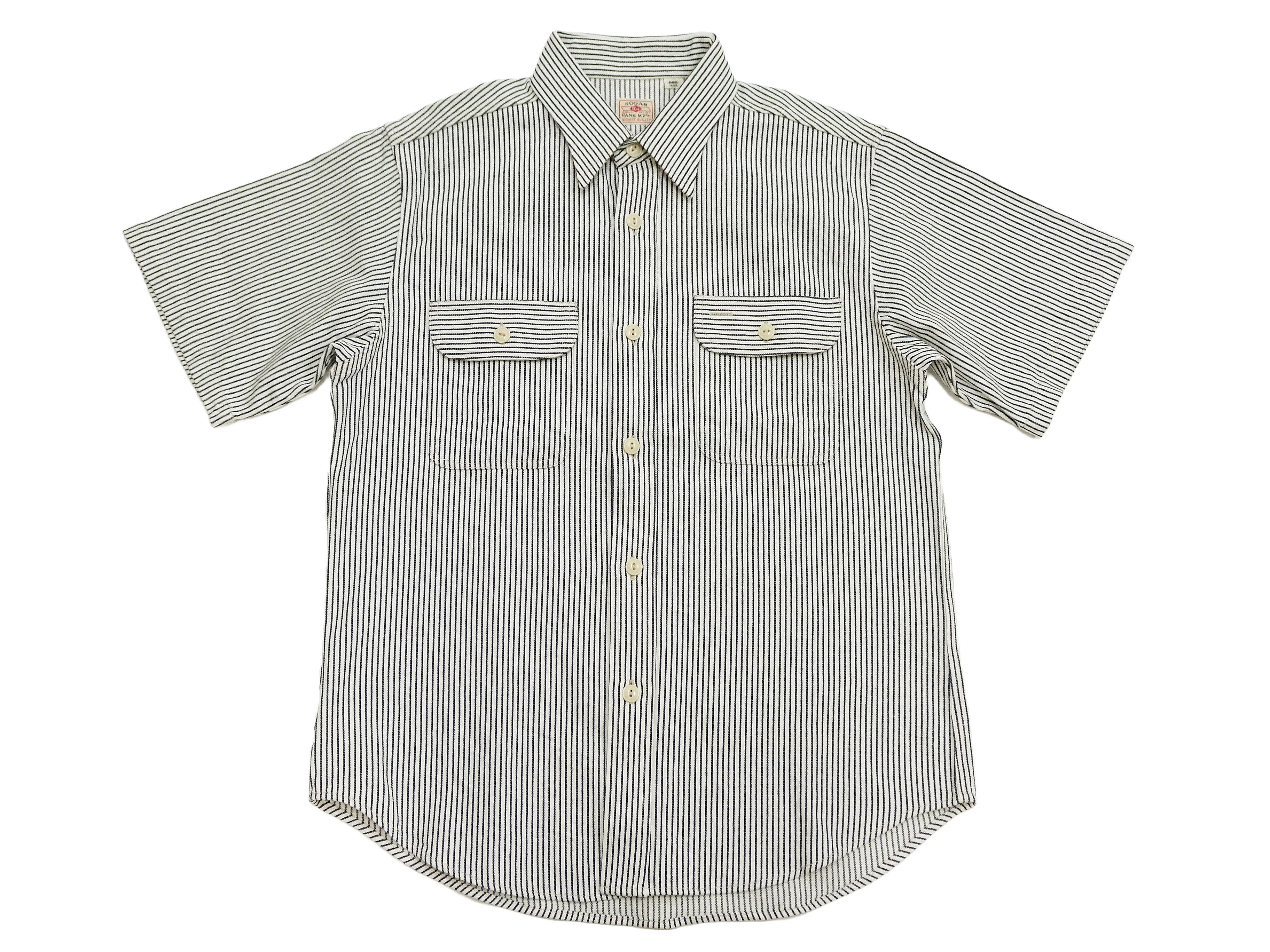 Sugar Cane Hickory Stripe Work Shirt - Men's Casual Short Sleeve Button Up Shirt SC37944 105 Off-White - Image 6