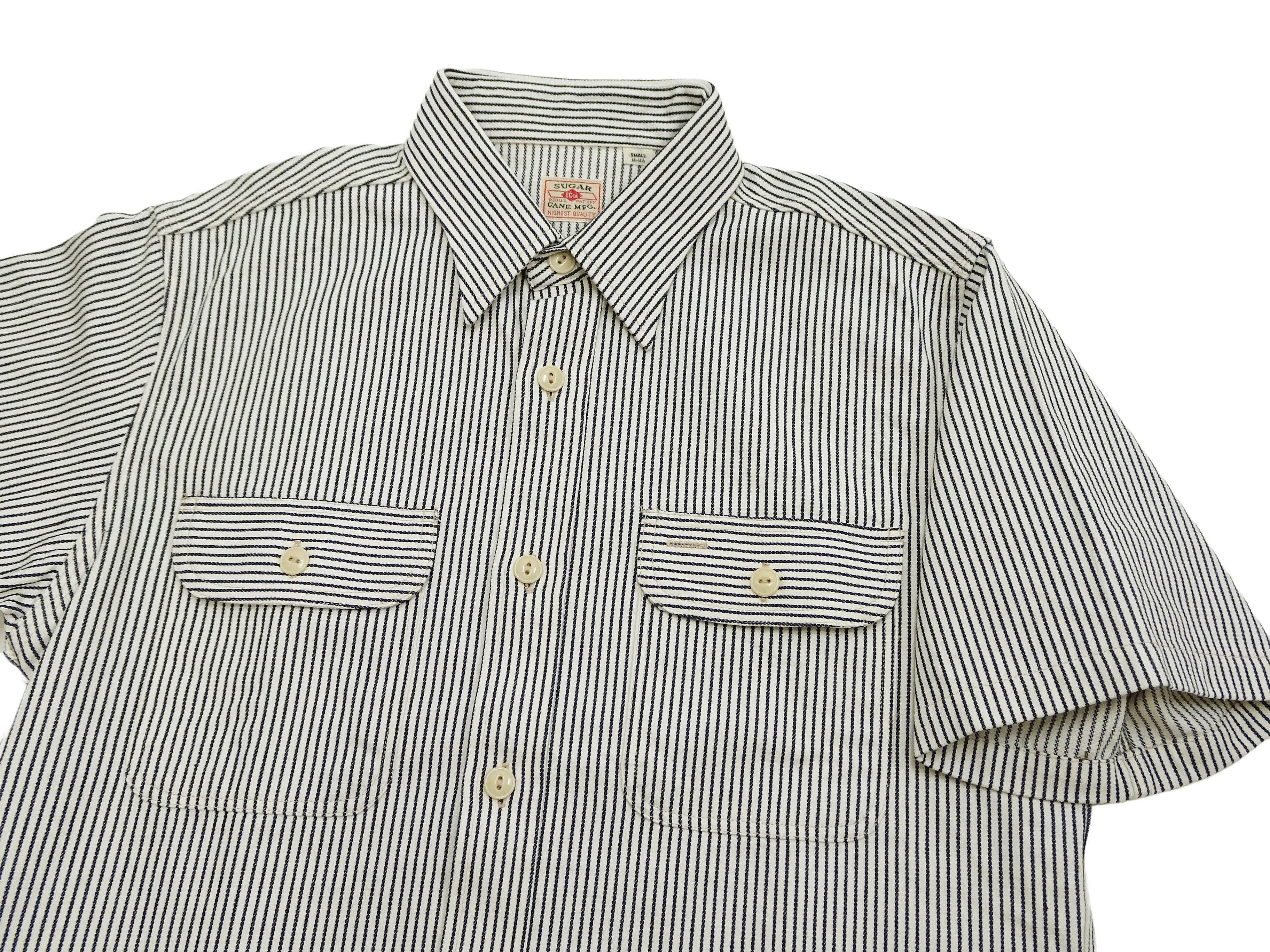 Sugar Cane Hickory Stripe Work Shirt - Men's Casual Short Sleeve Button Up Shirt SC37944 105 Off-White - Image 7