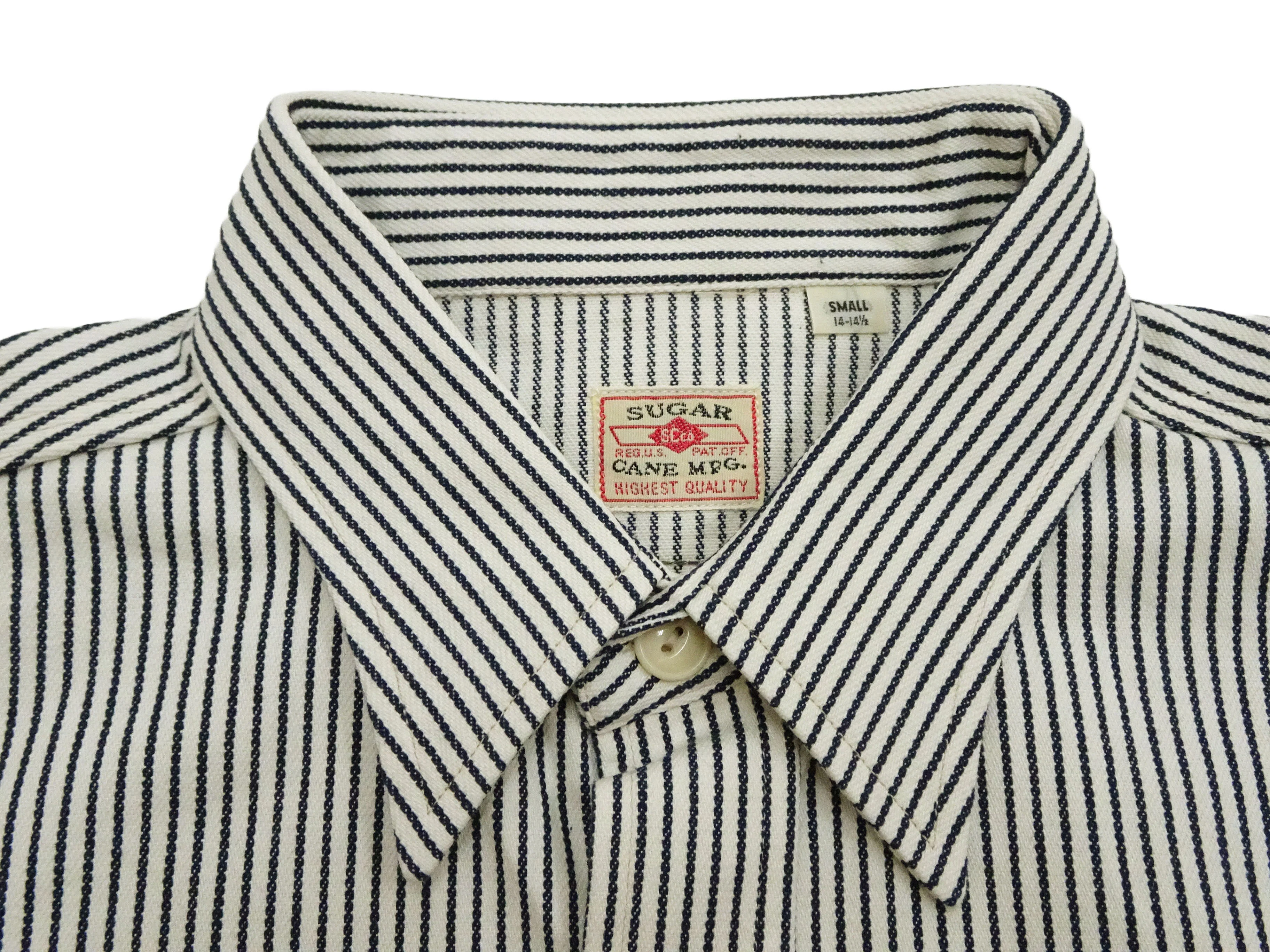 Sugar Cane Hickory Stripe Work Shirt - Men's Casual Short Sleeve Button Up Shirt SC37944 105 Off-White - Image 8