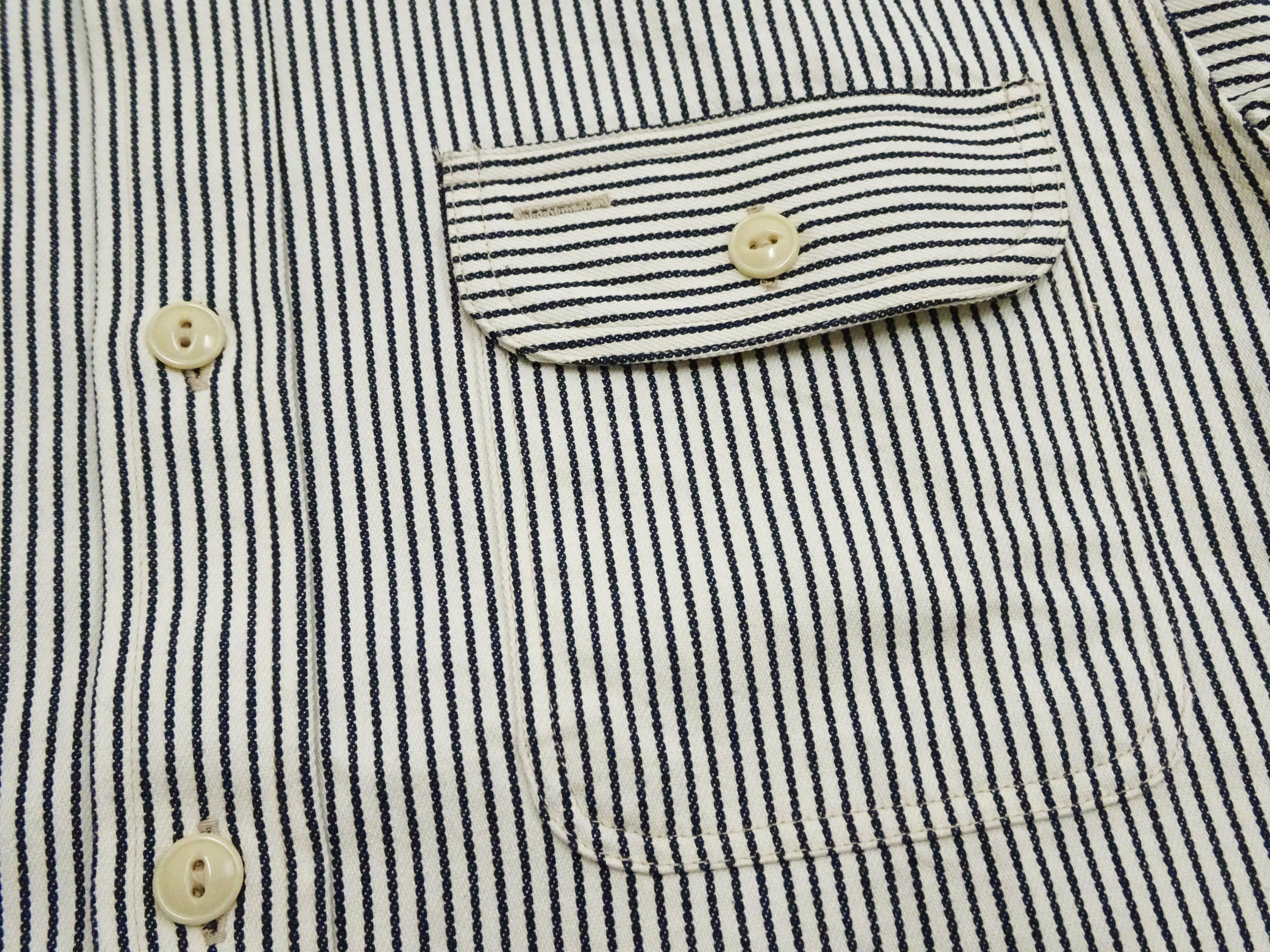 Sugar Cane Hickory Stripe Work Shirt - Men's Casual Short Sleeve Button Up Shirt SC37944 105 Off-White - Image 9
