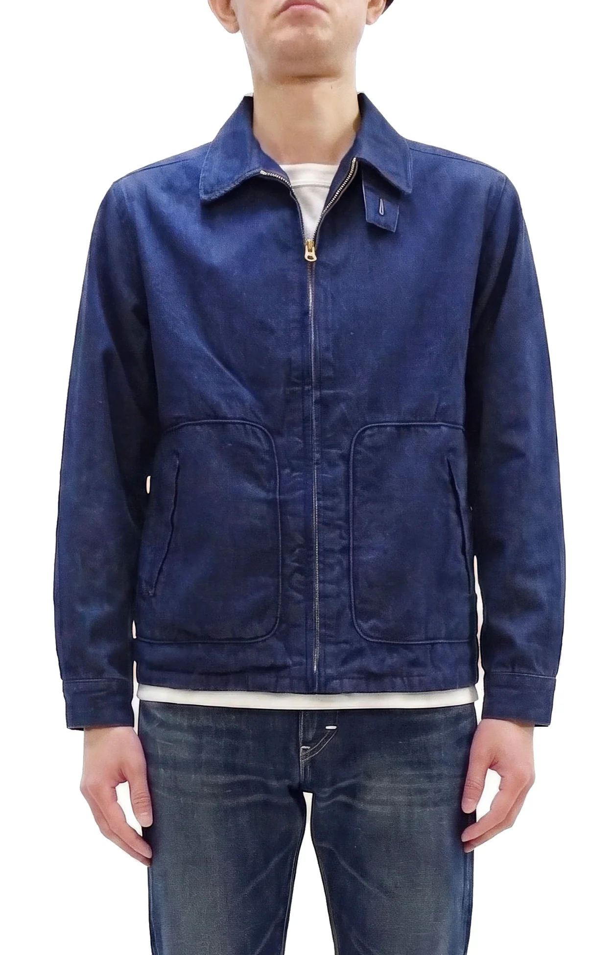 Sugar Cane Men's Denim Sports Jacket, 1950s American Style Unlined Lightweight Cotton Denim Jacket, Made in Japan (SC15913 128 Navy) - Image 4