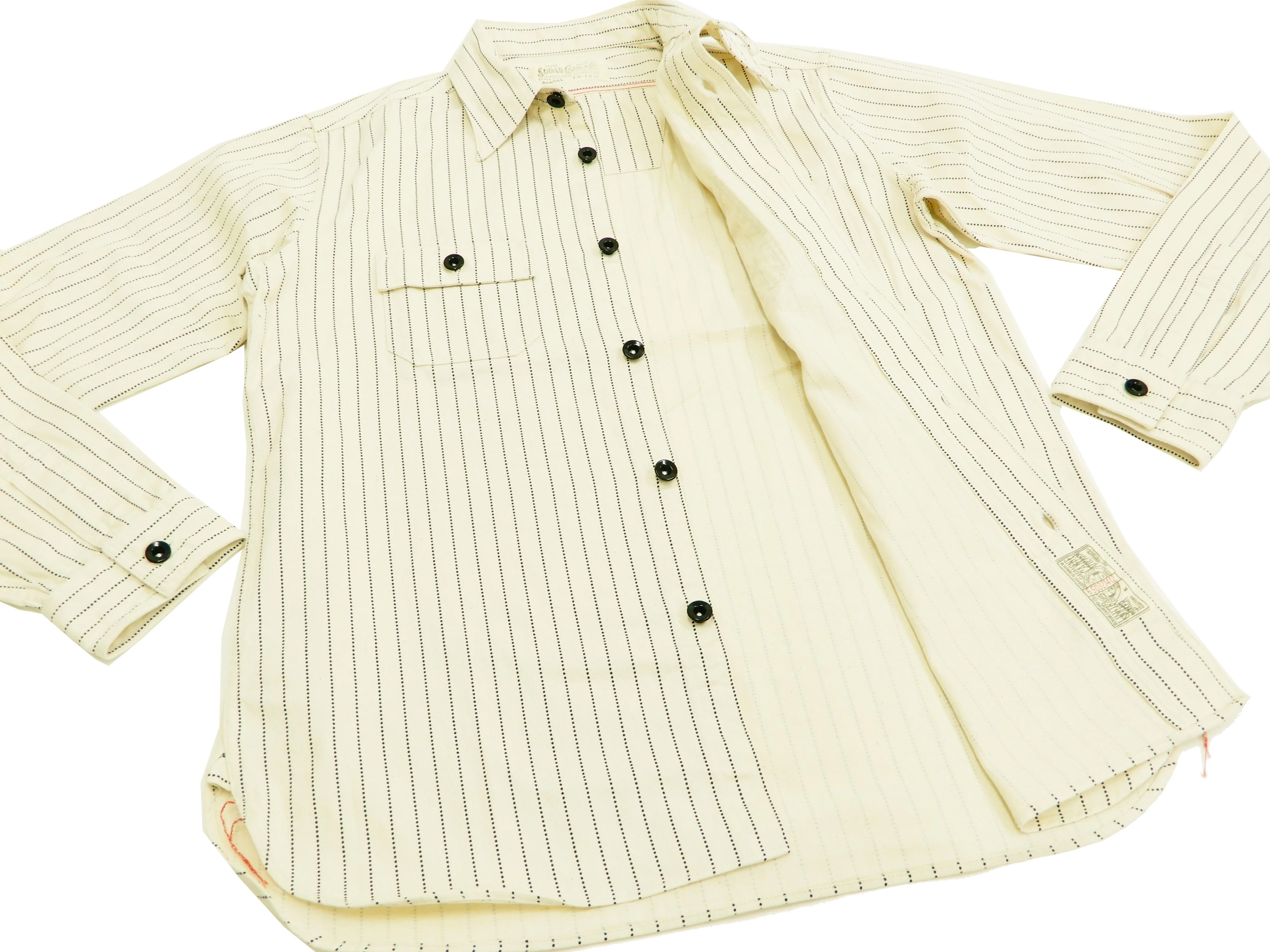 Sugar Cane Men's Ecru Colour Wabash Stripe Work Shirt Long Sleeve Shirt SC27076 - Image 7