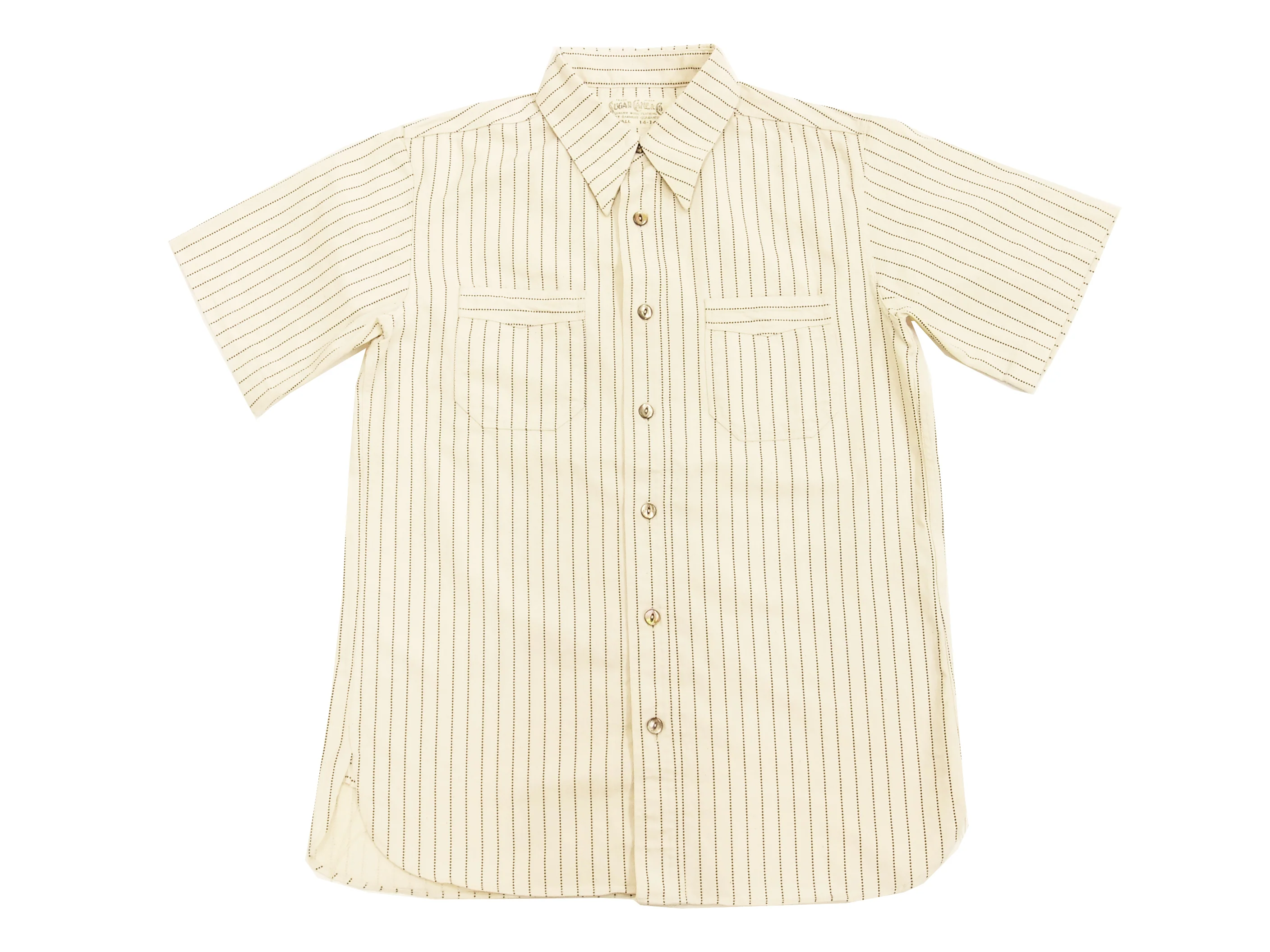 Sugar Cane Men's Short Sleeve Ecru Wabash Stripe Work Shirt 8.5 oz Cotton Twill Made in Japan (Fiction Romance SC37275 401A One-Wash) - Image 4