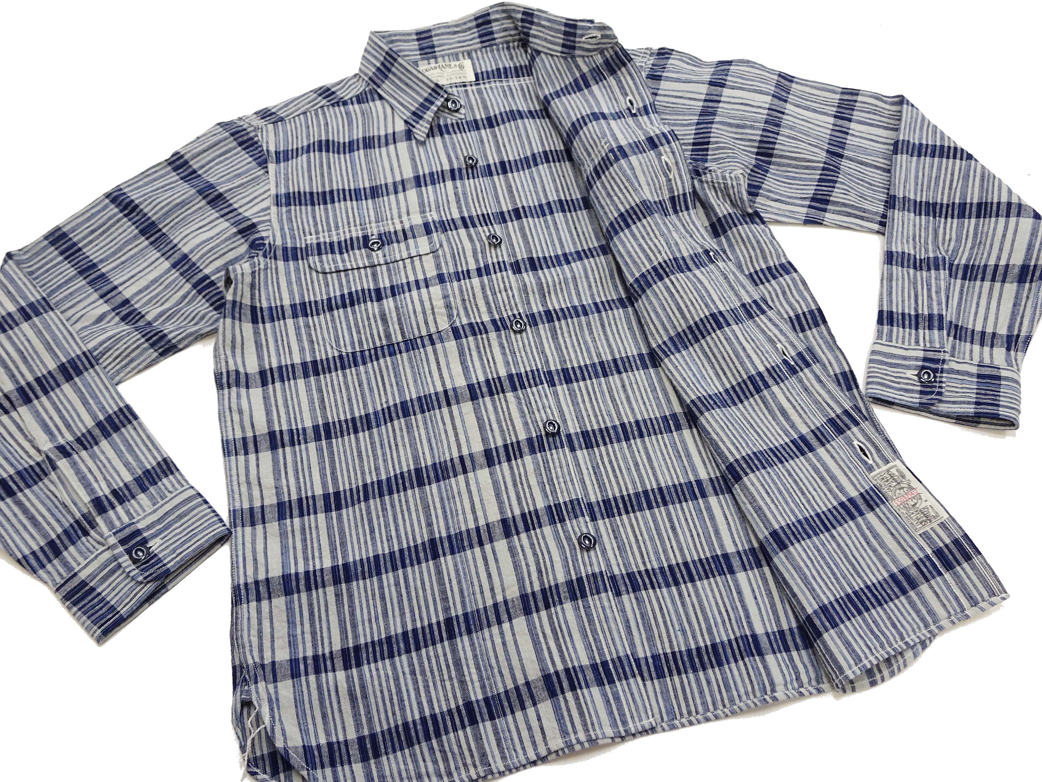 Sugar Cane Men's Indigo Plaid Long-Sleeve Work Shirt - Fiction Romance Collection - 100% Cotton, Inspired by Traditional Japanese Kimono Fabric, Made in Japan (SC29591 401A Off White) - Image 10
