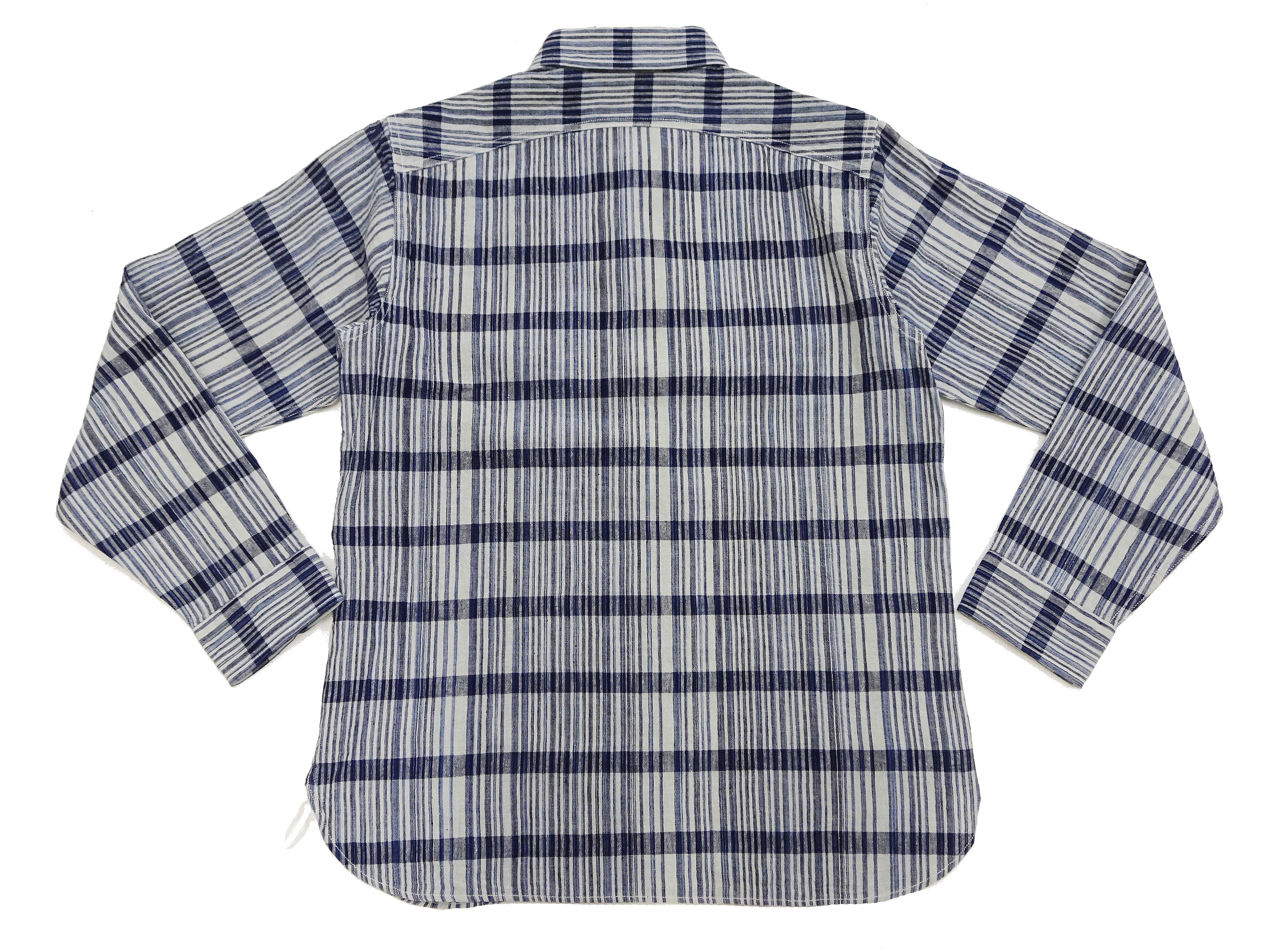 Sugar Cane Men's Indigo Plaid Long-Sleeve Work Shirt - Fiction Romance Collection - 100% Cotton, Inspired by Traditional Japanese Kimono Fabric, Made in Japan (SC29591 401A Off White) - Image 13