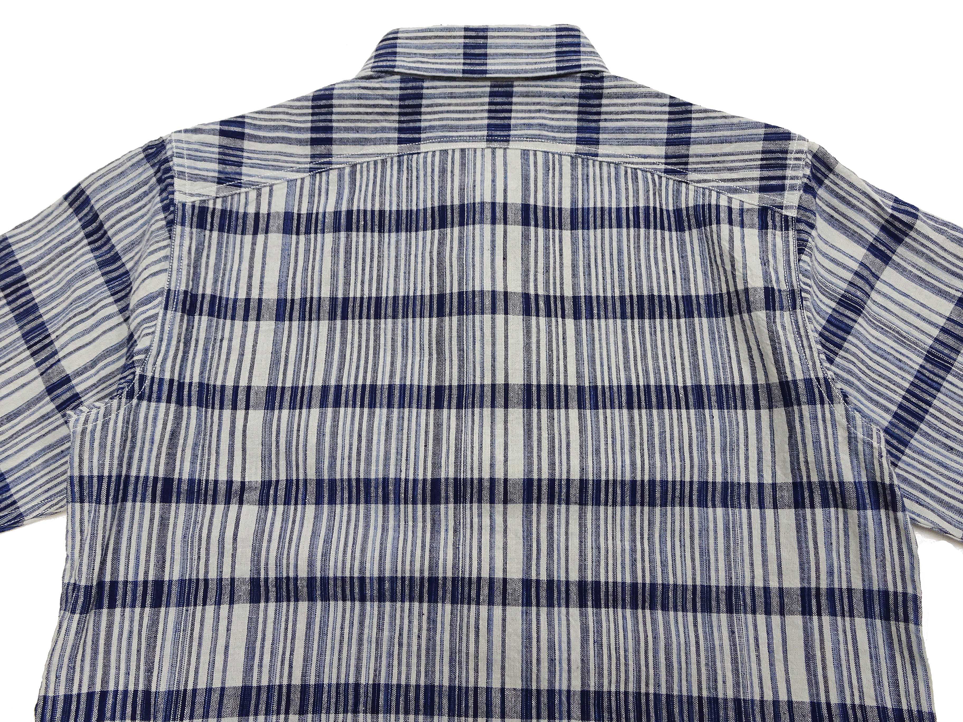 Sugar Cane Men's Indigo Plaid Long-Sleeve Work Shirt - Fiction Romance Collection - 100% Cotton, Inspired by Traditional Japanese Kimono Fabric, Made in Japan (SC29591 401A Off White) - Image 14