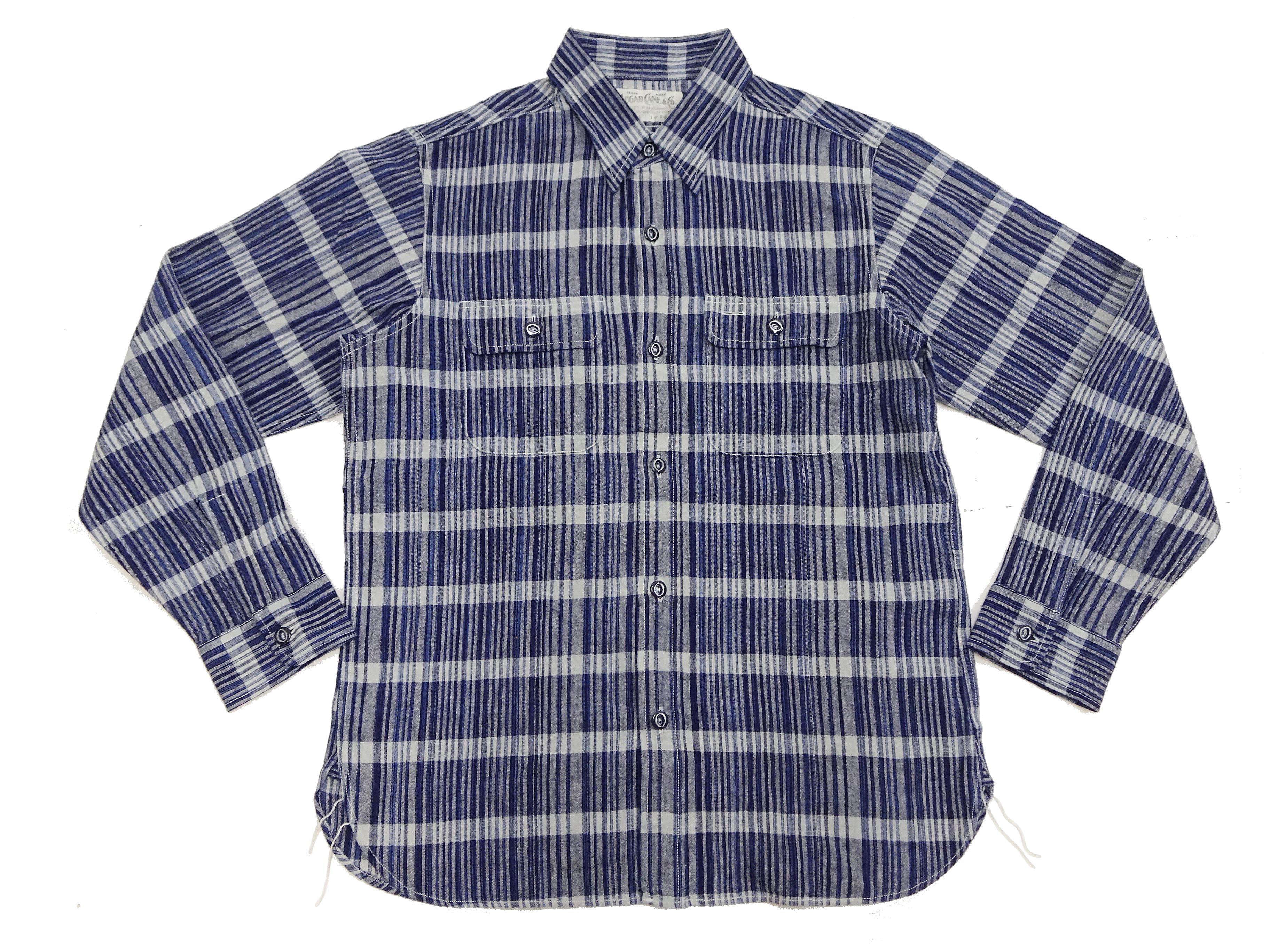 Sugar Cane Men's Indigo Plaid Long-Sleeve Work Shirt - Fiction Romance Collection - 100% Cotton, Inspired by Traditional Japanese Kimono Fabric, Made in Japan (SC29591 421A Navy) - Image 6