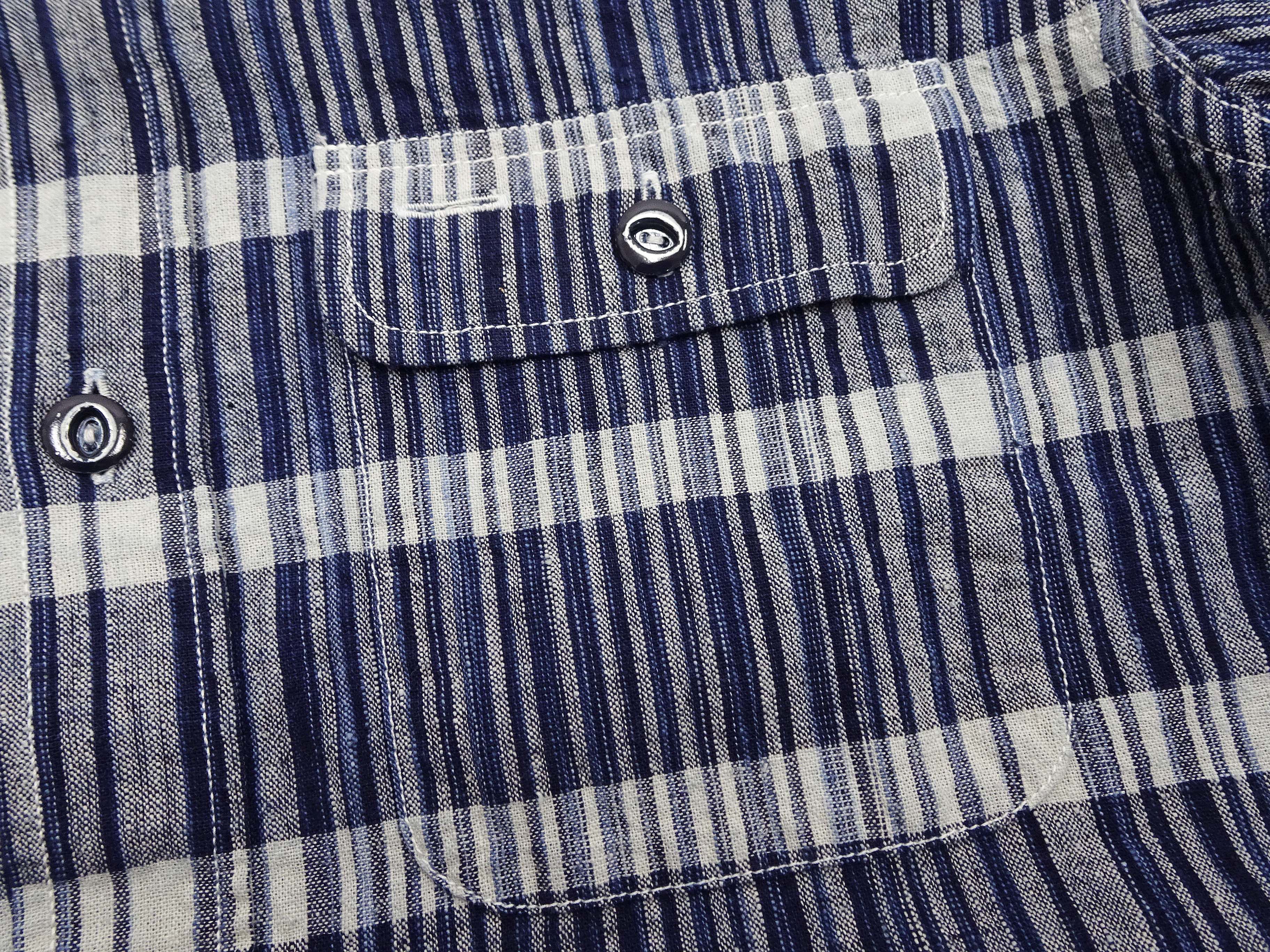 Sugar Cane Men's Indigo Plaid Long-Sleeve Work Shirt - Fiction Romance Collection - 100% Cotton, Inspired by Traditional Japanese Kimono Fabric, Made in Japan (SC29591 421A Navy) - Image 9