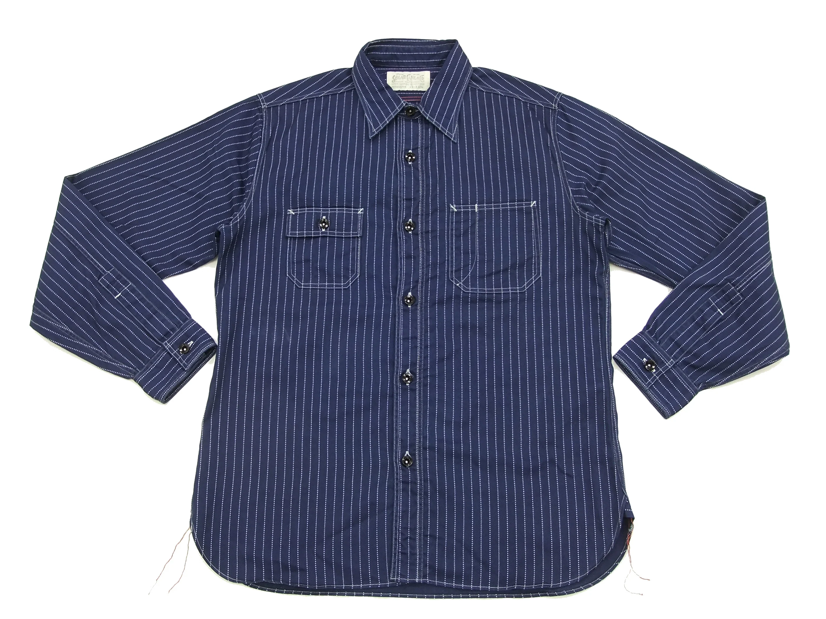 Sugar Cane Men's Indigo Wabash Stripe Work Shirt Long Sleeve Button Up Shirt SC25551A - Image 4
