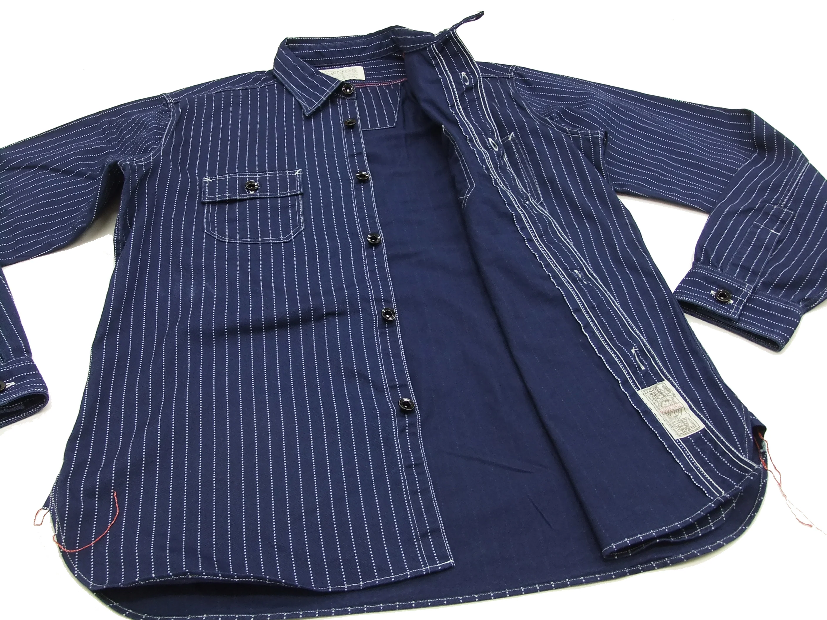 Sugar Cane Men's Indigo Wabash Stripe Work Shirt Long Sleeve Button Up Shirt SC25551A - Image 7