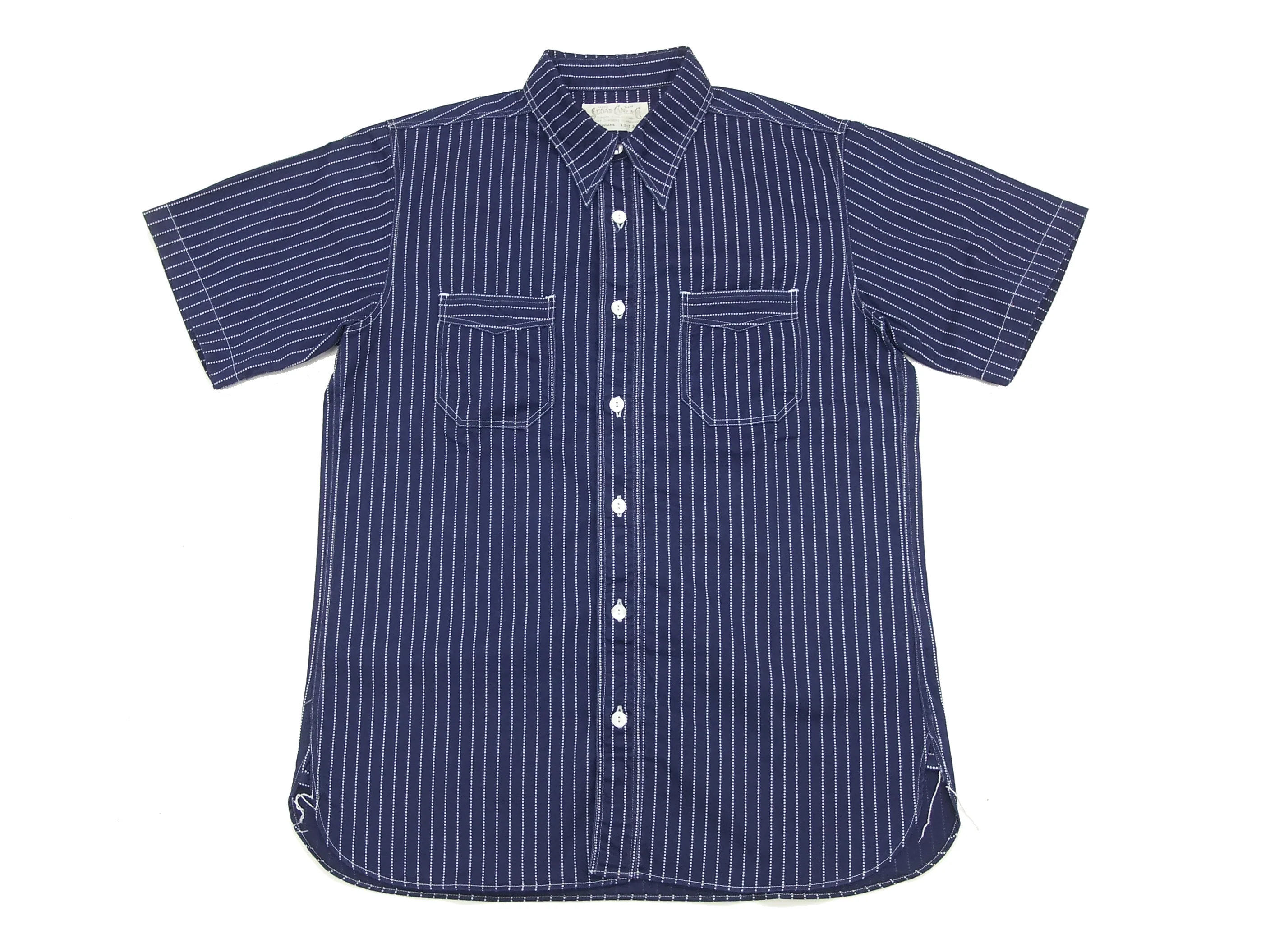 Sugar Cane Men's Indigo Wabash Stripe Work Shirt Short Sleeve Button Up Shirt SC36267A - Image 3