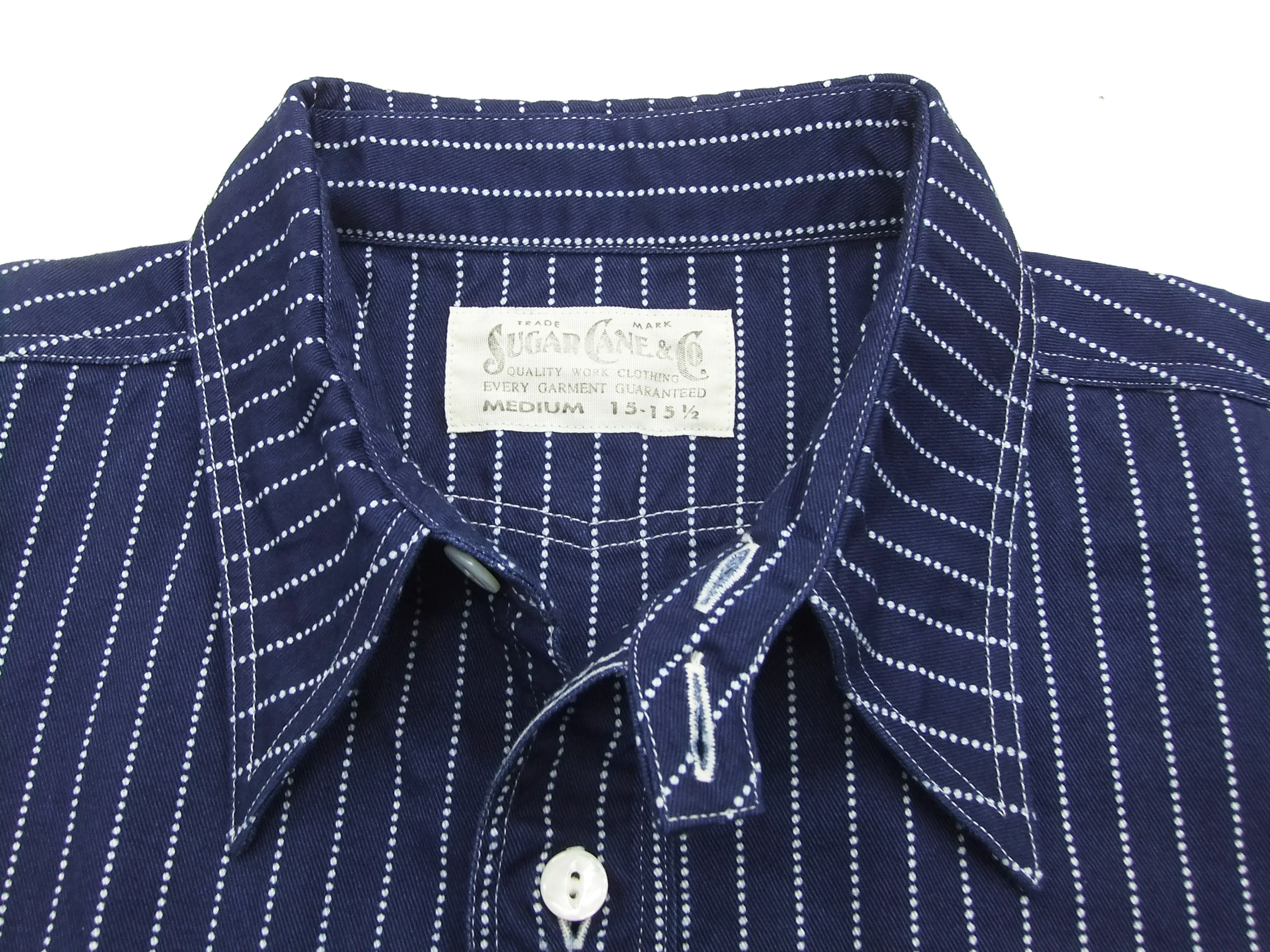 Sugar Cane Men's Indigo Wabash Stripe Work Shirt Short Sleeve Button Up Shirt SC36267A - Image 4