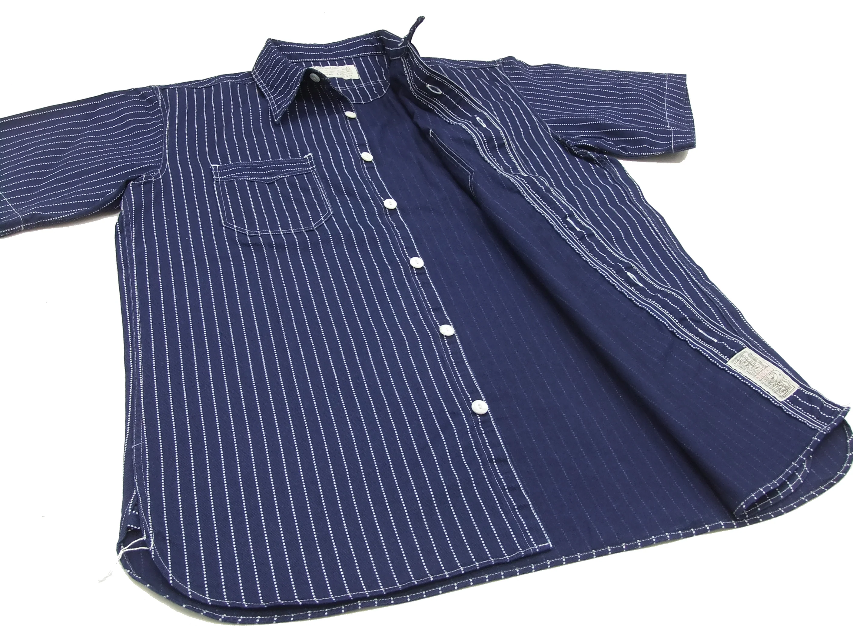 Sugar Cane Men's Indigo Wabash Stripe Work Shirt Short Sleeve Button Up Shirt SC36267A - Image 8