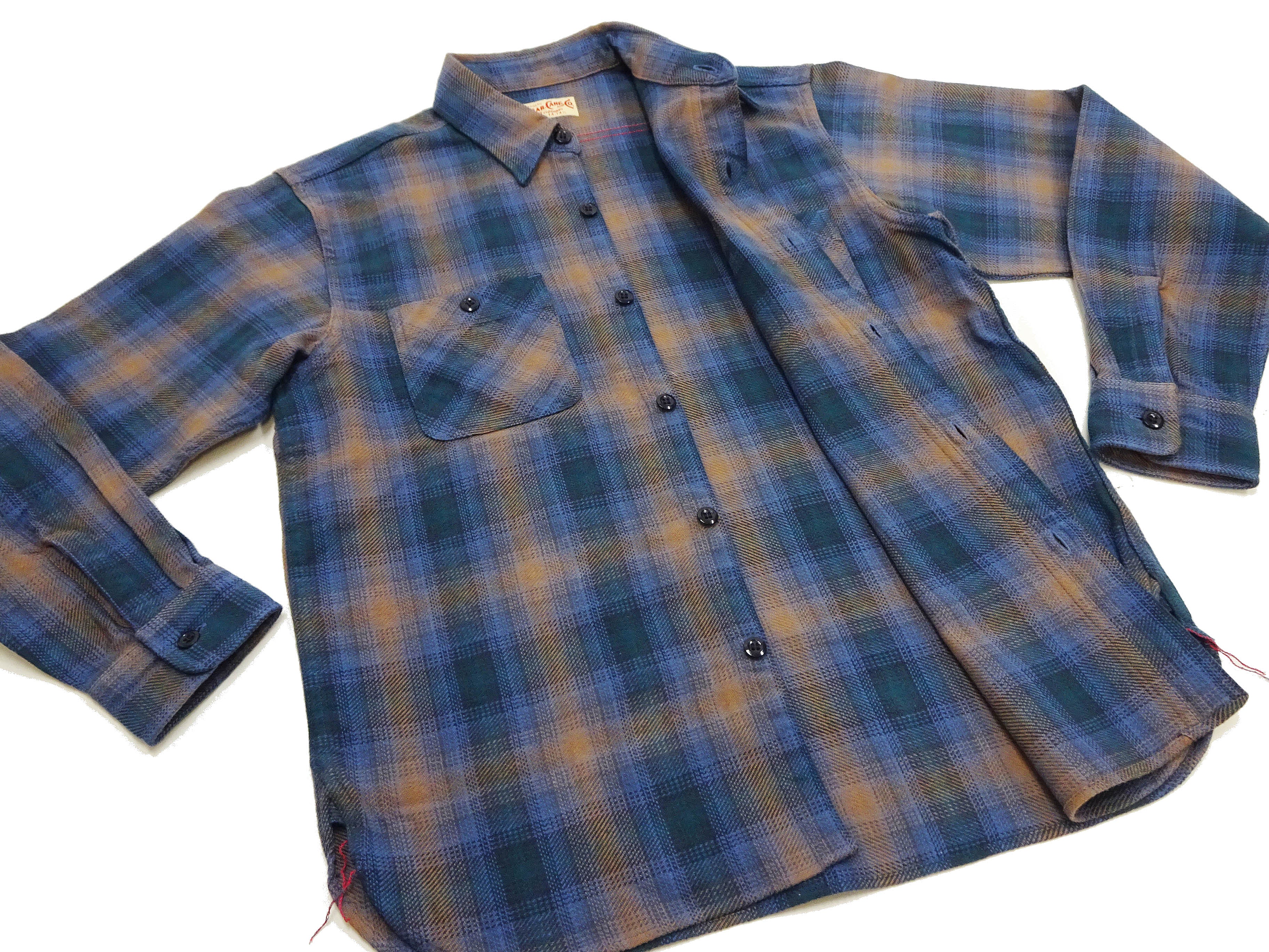 Sugar Cane Men's Long Sleeve Ombre Plaid Work Shirt - 100% Cotton Twill, One-Wash, Made in Japan (SC29561 125 Blue) - Image 10