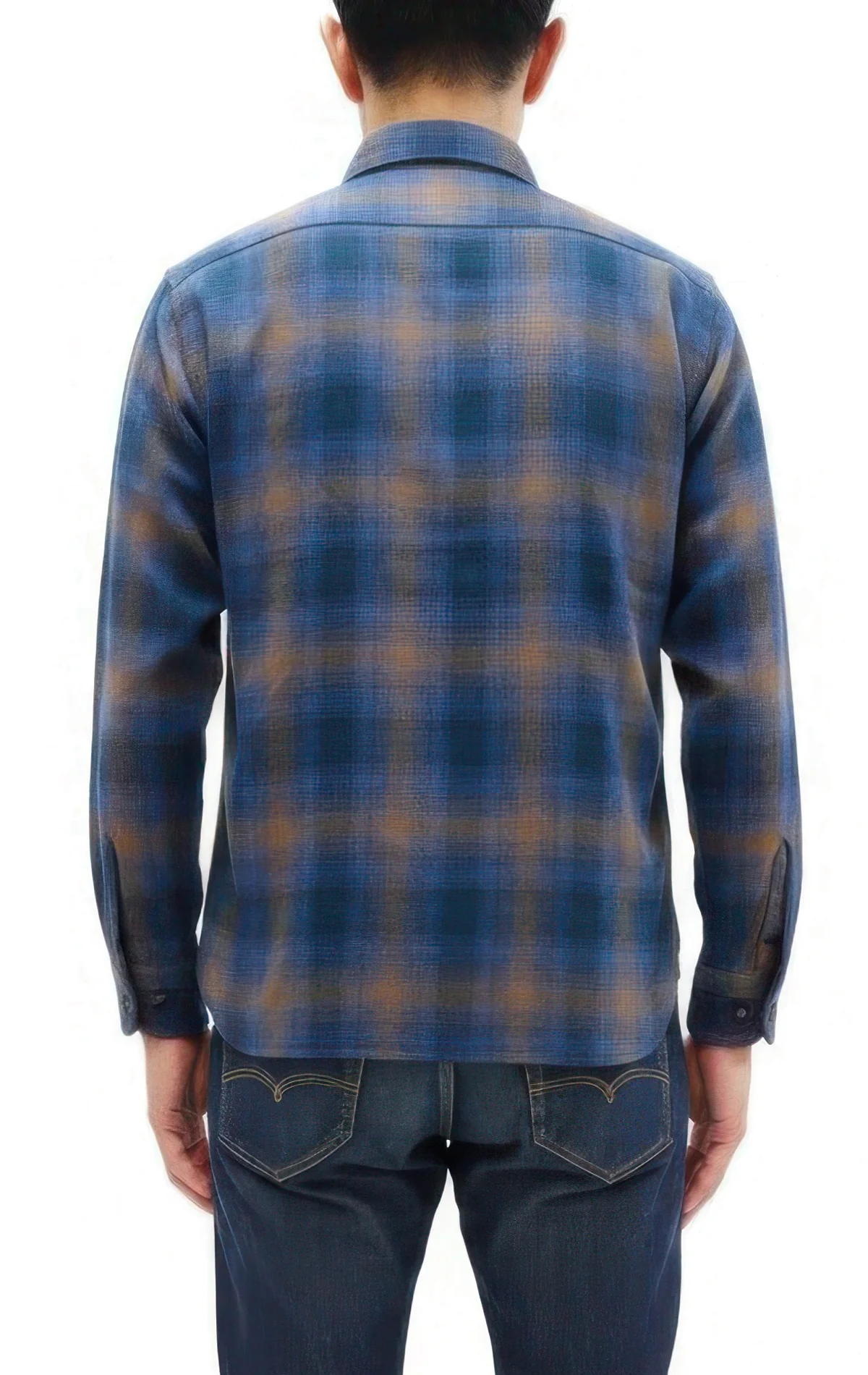 Sugar Cane Men's Long Sleeve Ombre Plaid Work Shirt - 100% Cotton Twill, One-Wash, Made in Japan (SC29561 125 Blue) - Image 4