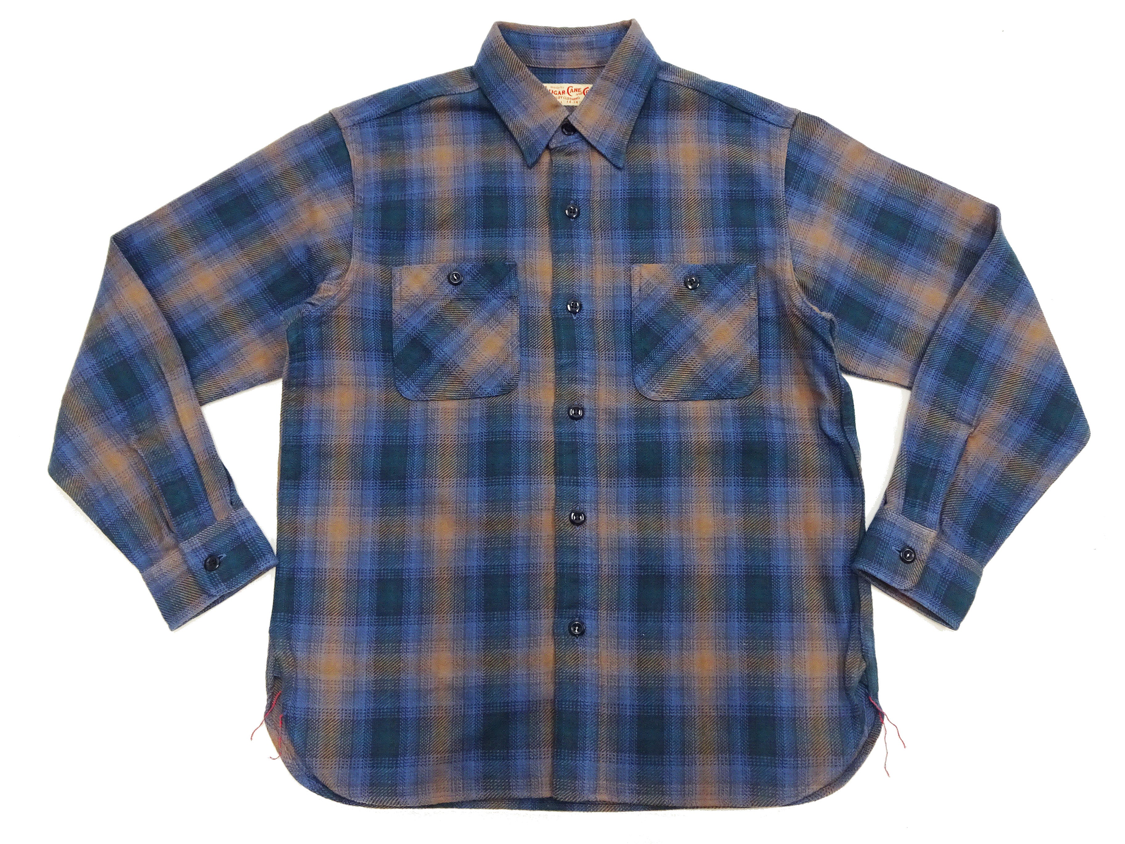 Sugar Cane Men's Long Sleeve Ombre Plaid Work Shirt - 100% Cotton Twill, One-Wash, Made in Japan (SC29561 125 Blue) - Image 6
