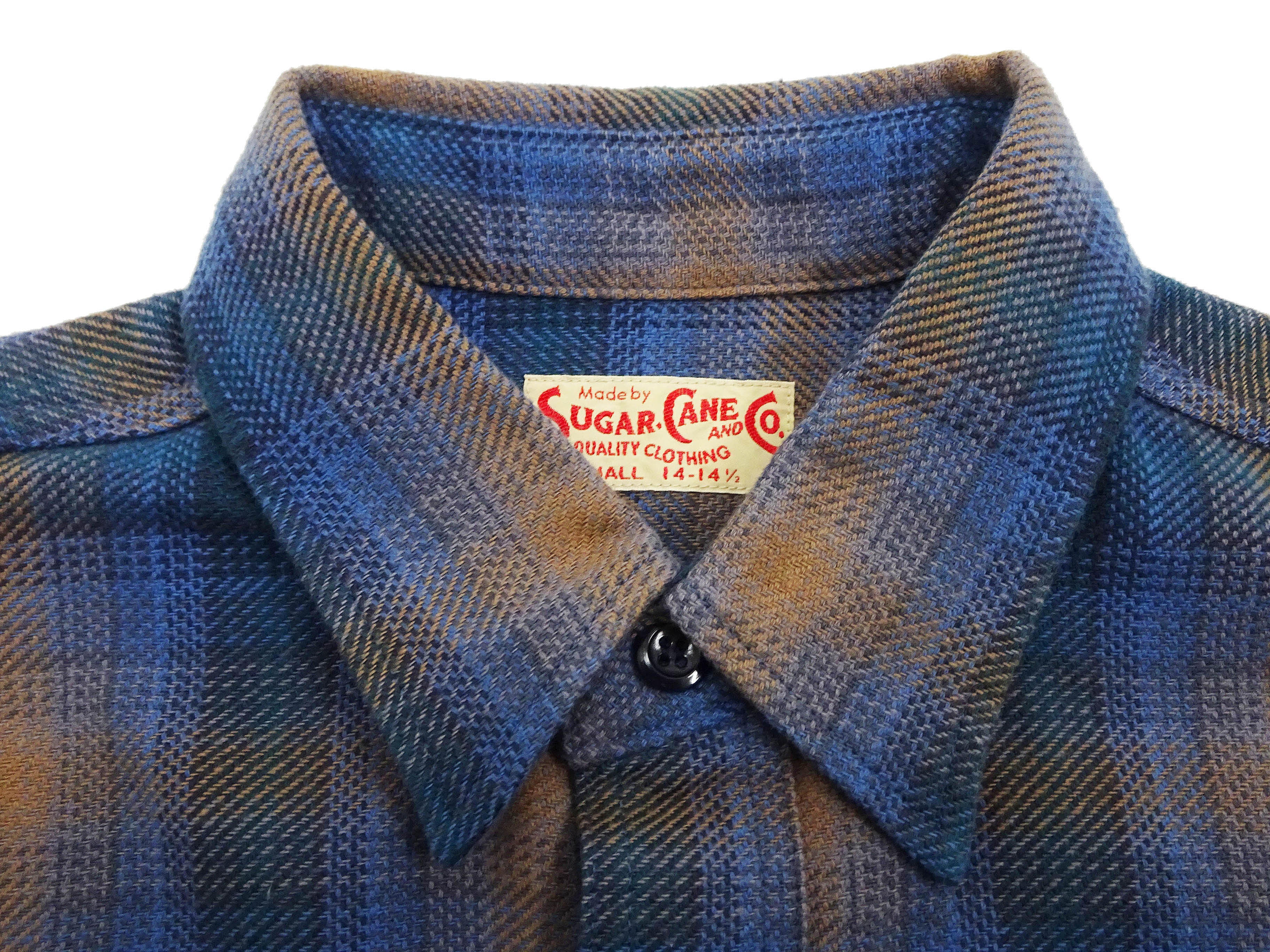 Sugar Cane Men's Long Sleeve Ombre Plaid Work Shirt - 100% Cotton Twill, One-Wash, Made in Japan (SC29561 125 Blue) - Image 8