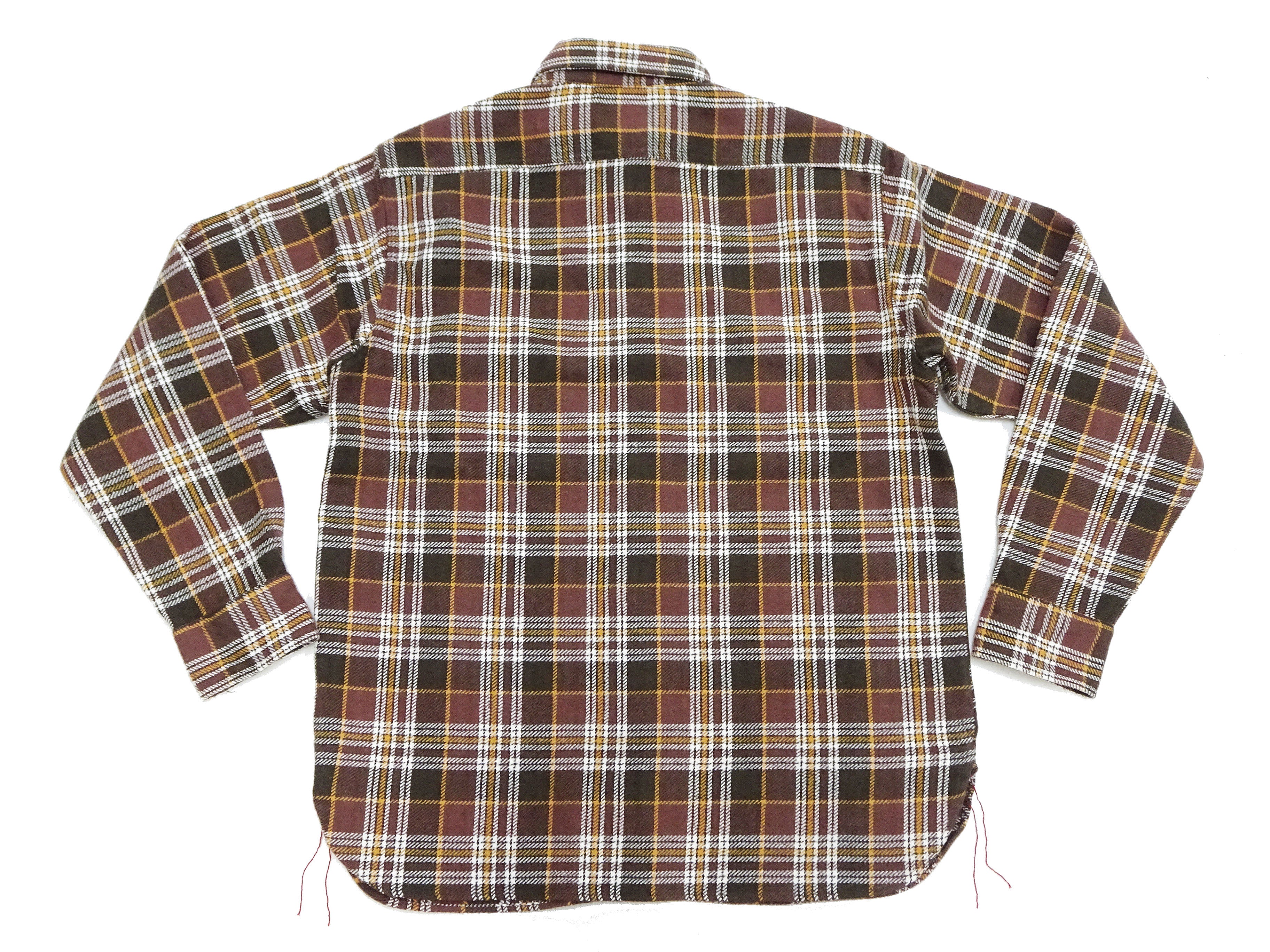 Sugar Cane Men's Long Sleeve Plaid Work Shirt - 100% Cotton Twill, One-Wash, Made in Japan (SC29564 138 Brown) - Image 12