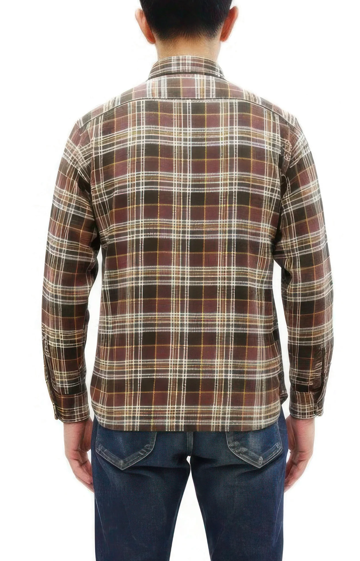 Sugar Cane Men's Long Sleeve Plaid Work Shirt - 100% Cotton Twill, One-Wash, Made in Japan (SC29564 138 Brown) - Image 4