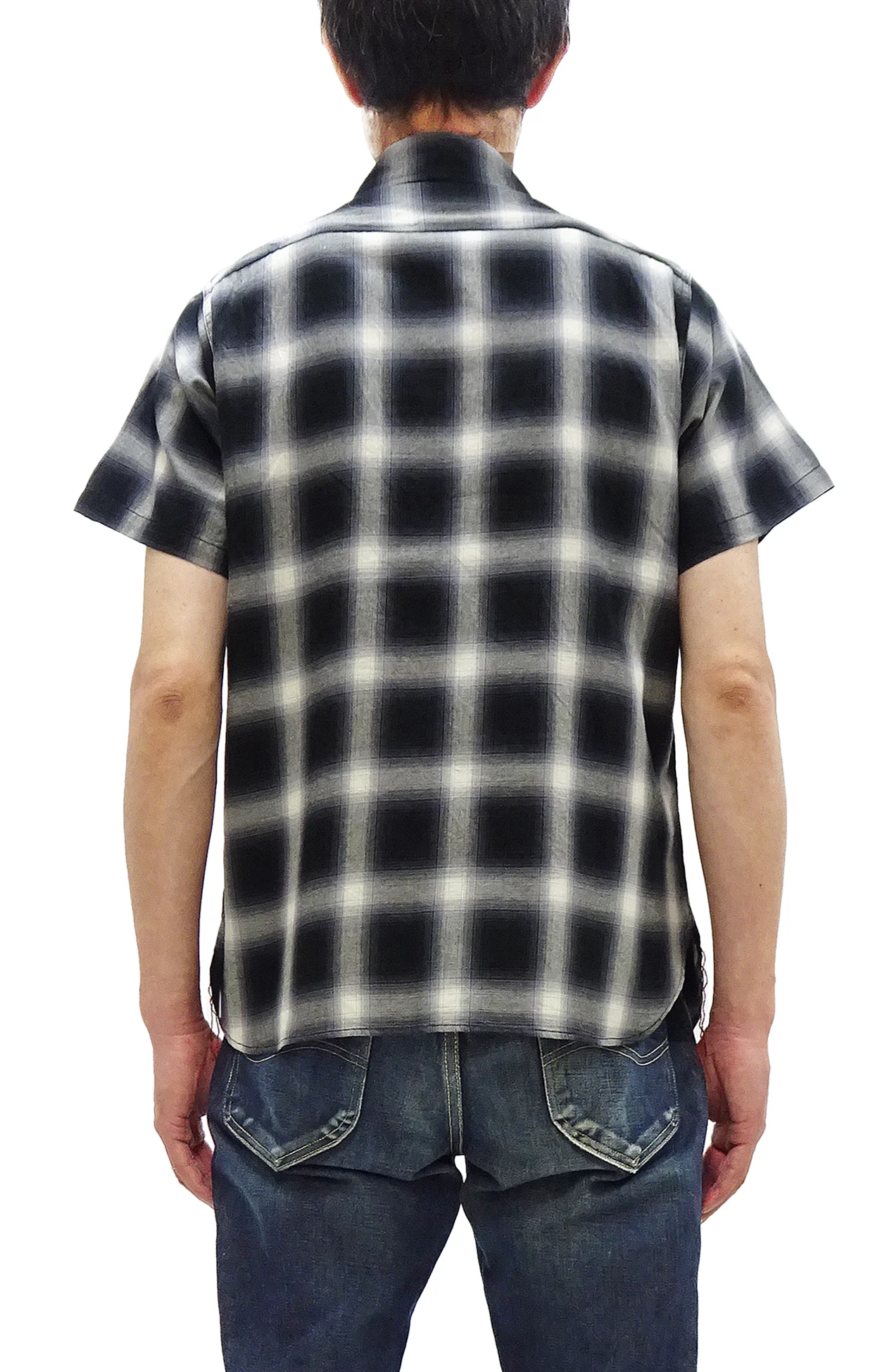 Sugar Cane Ombre Plaid Work Shirt Men's Casual Vintage-Style Short Sleeve Check Button Up Shirt SC39519 119 Black - Image 4