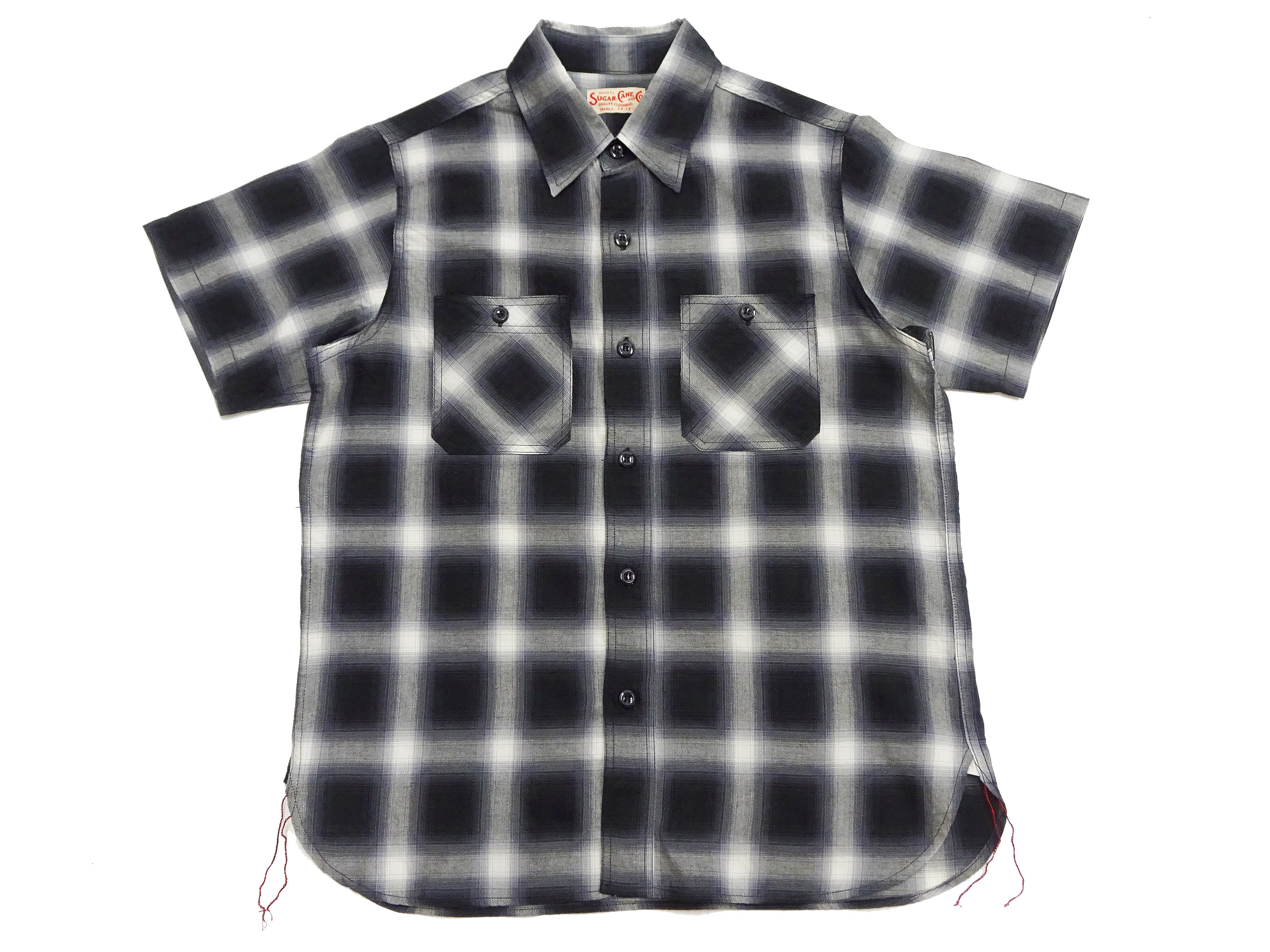 Sugar Cane Ombre Plaid Work Shirt Men's Casual Vintage-Style Short Sleeve Check Button Up Shirt SC39519 119 Black - Image 6