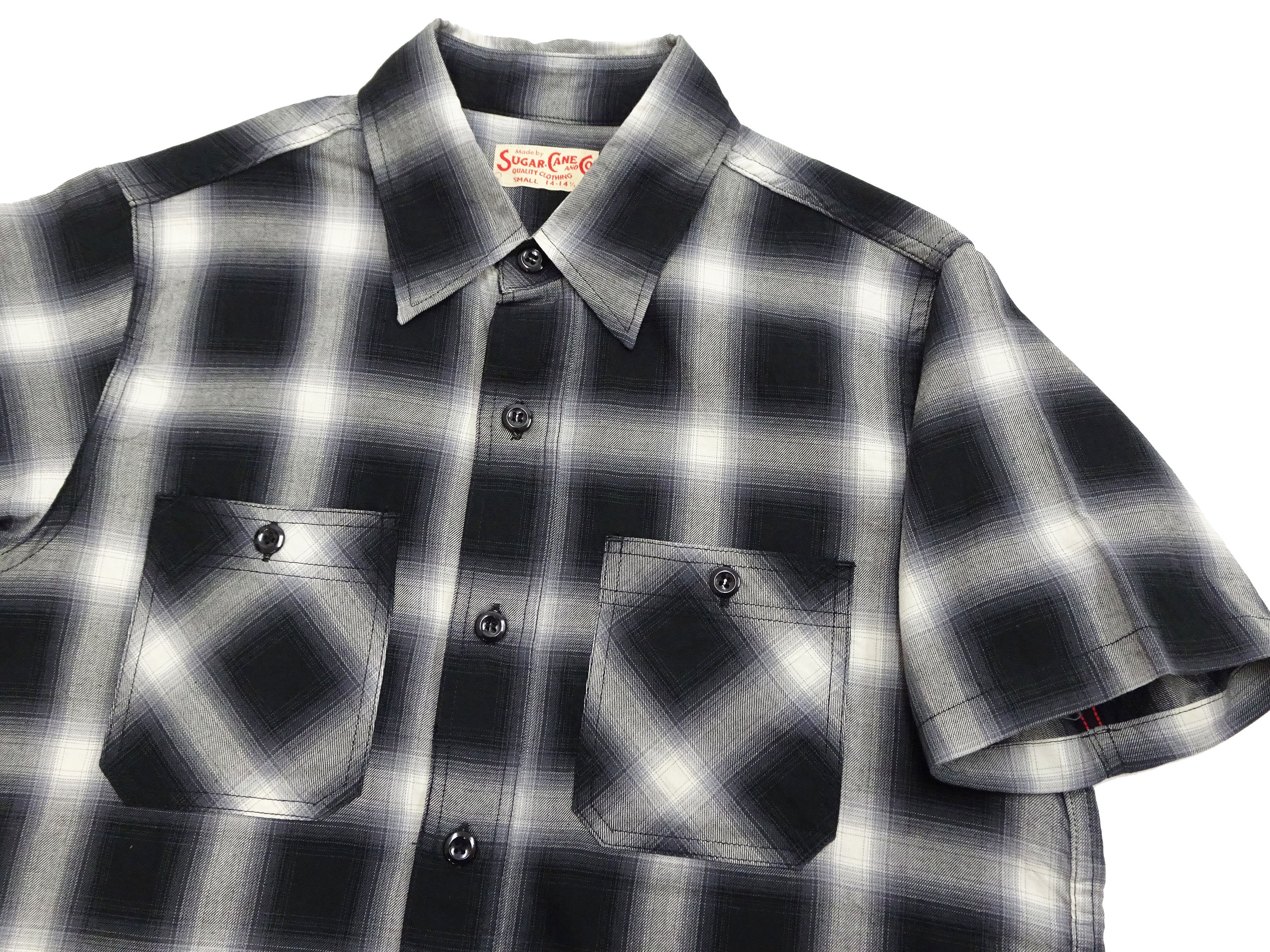 Sugar Cane Ombre Plaid Work Shirt Men's Casual Vintage-Style Short Sleeve Check Button Up Shirt SC39519 119 Black - Image 7