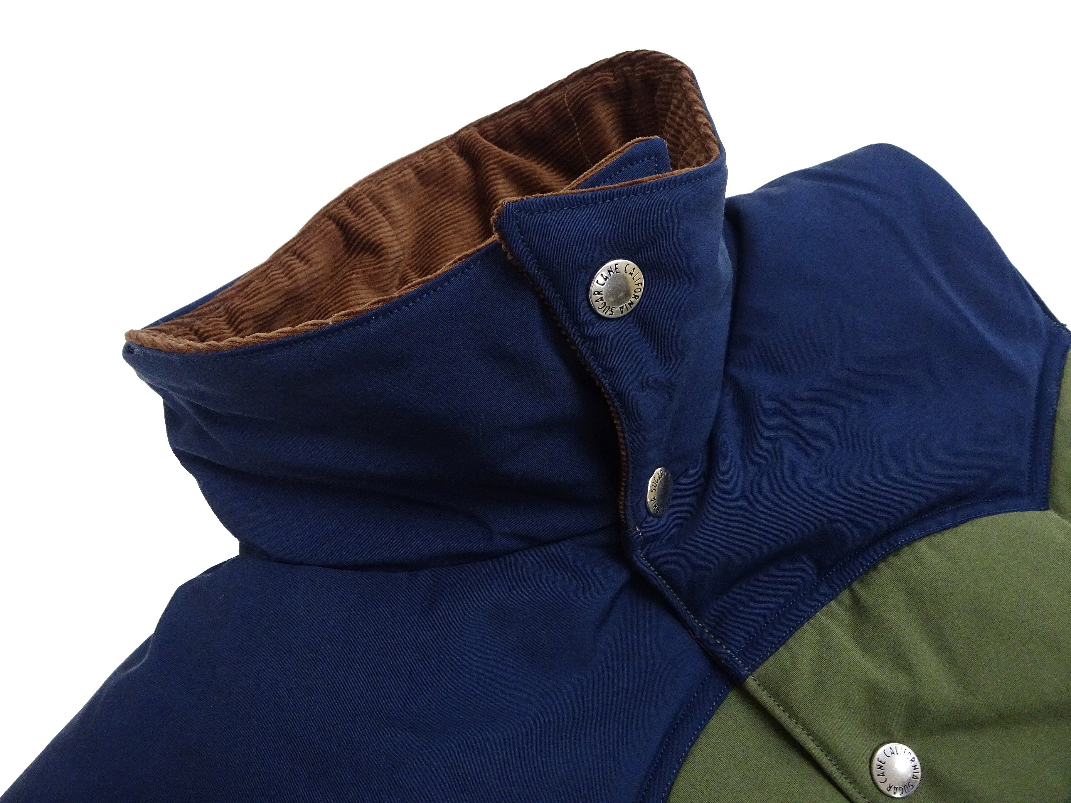 Sugar Cane Puffer Vest Men's Outer Vest Contrast Yoke Panel Padded Vest SC15400 149 Olive/Navy-Blue/Brown - Image 9
